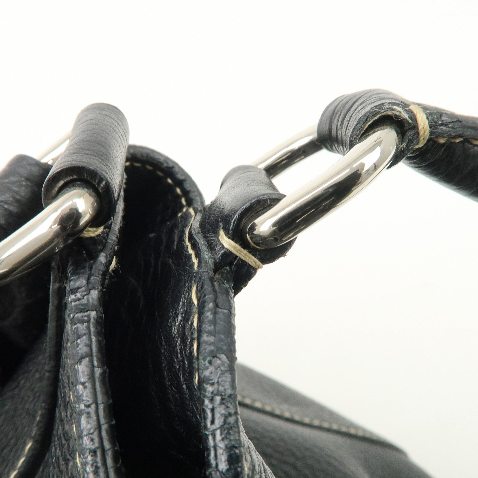 PRADA Logo Leather Shoulder Bag Hand Bag Black Silver Hardware