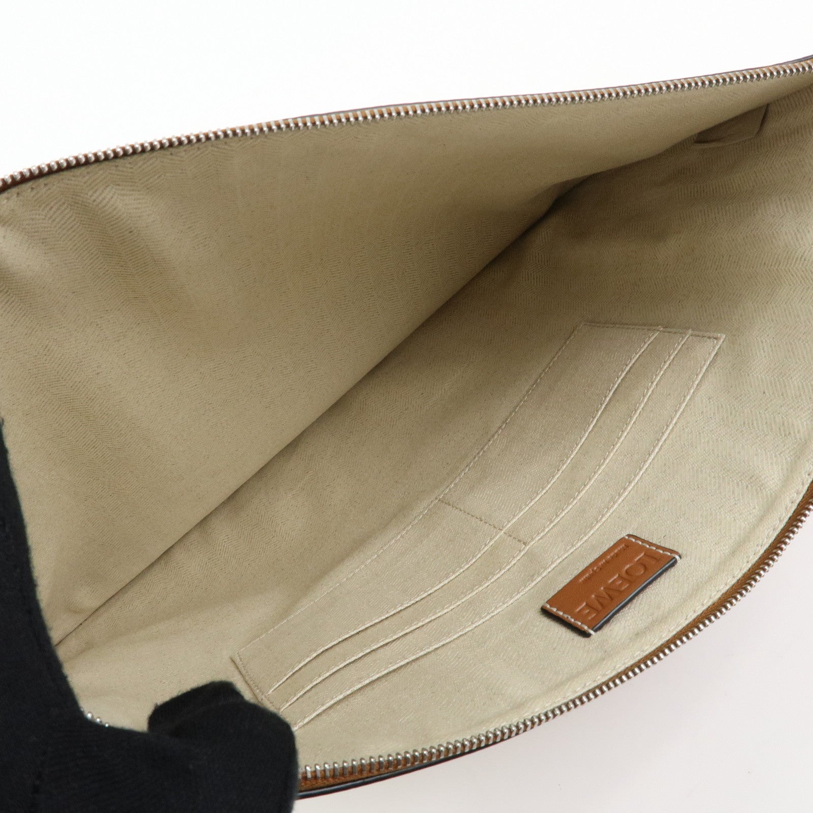 Loewe Anagram Puzzle Leather Suede Canvas Clutch Bag Blue Brown Beige
