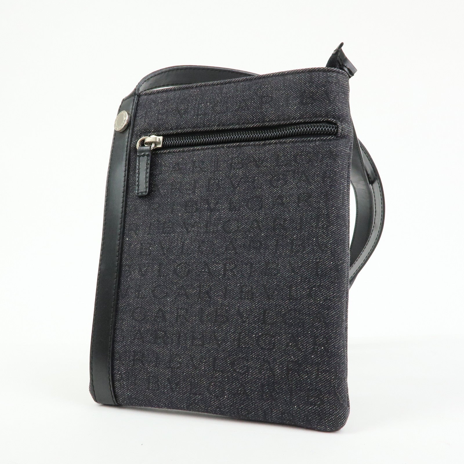 BVLGARI Logo Mania Canvas Leather Shoulder Bag Crossbody Bag Black