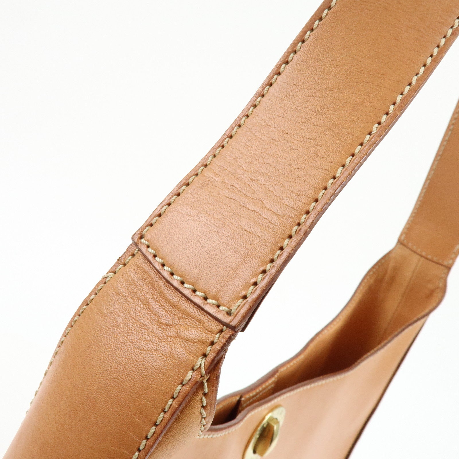 CELINE Logo Leather Turn Lock Shoulder Bag Hand Bag Light Brown