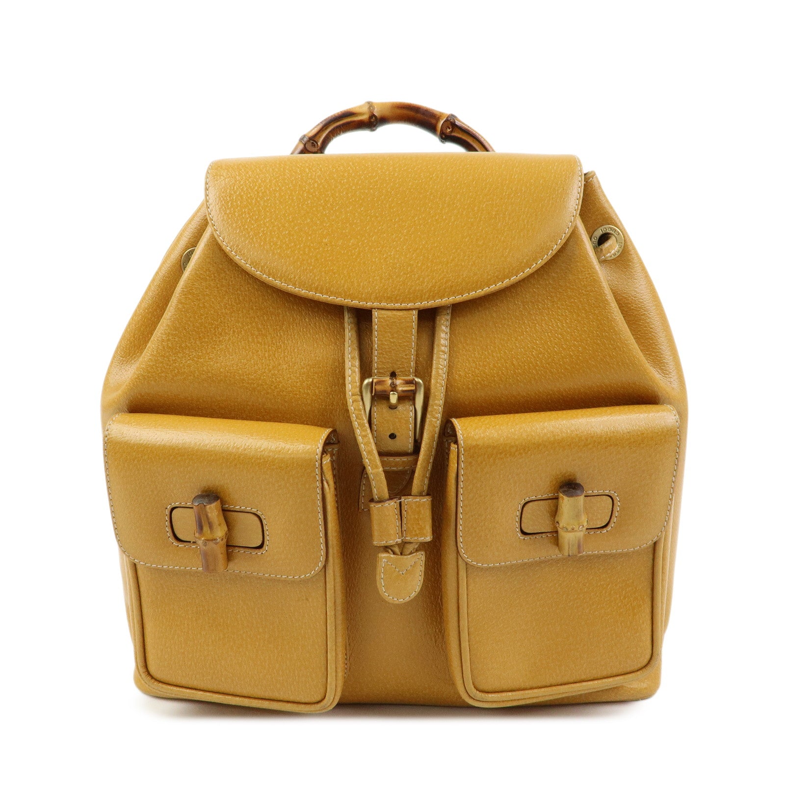 GUCCI Bamboo Leather Backpack Rucksack Mustard 003 1998 0016