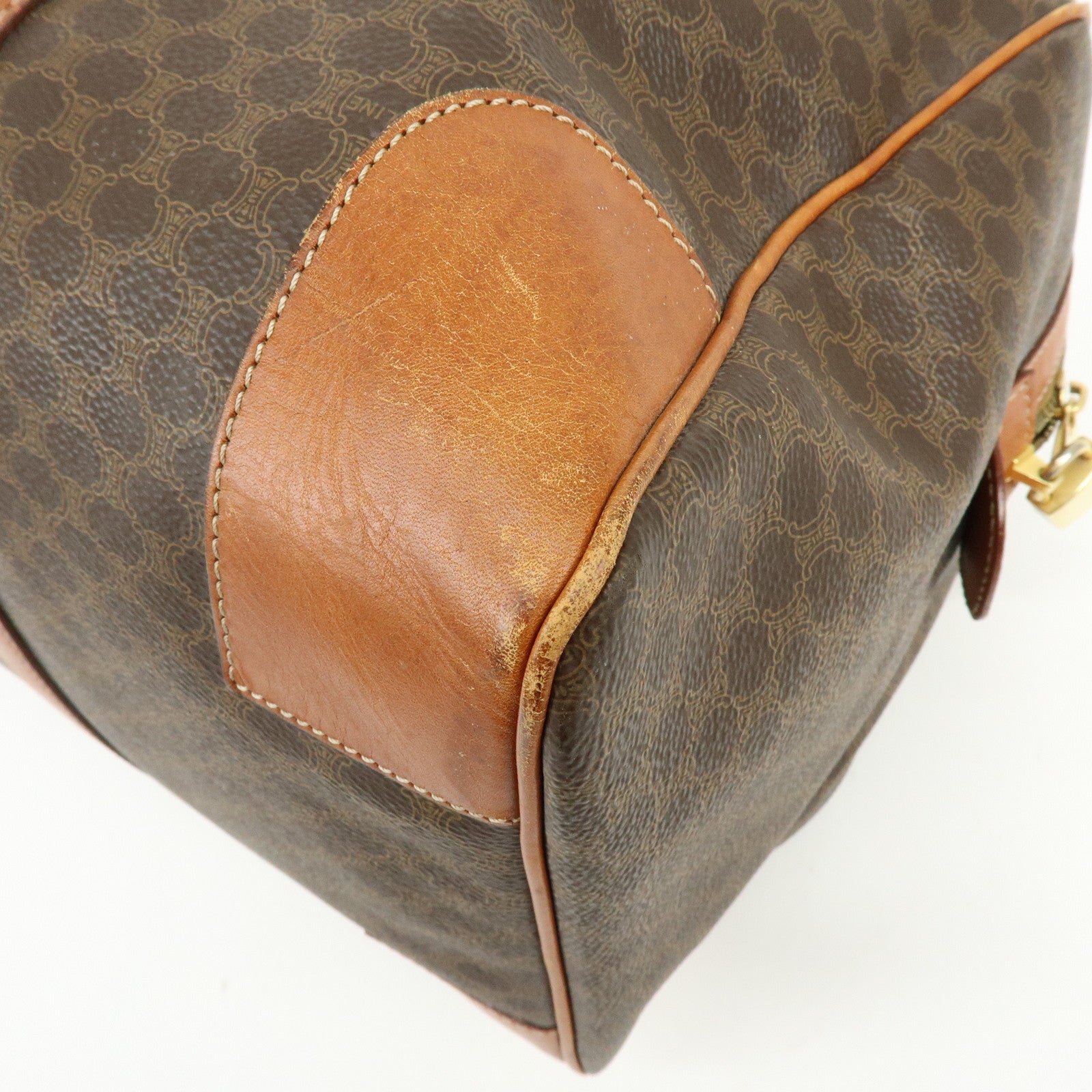 CELINE Macadam PVC Leather Boston Bag Hand Bag Brown