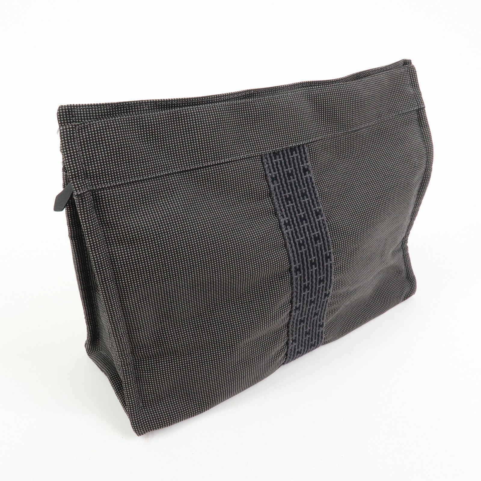 HERMES Herline Polyester Canvas Pouch Clutch Bag Gray Black