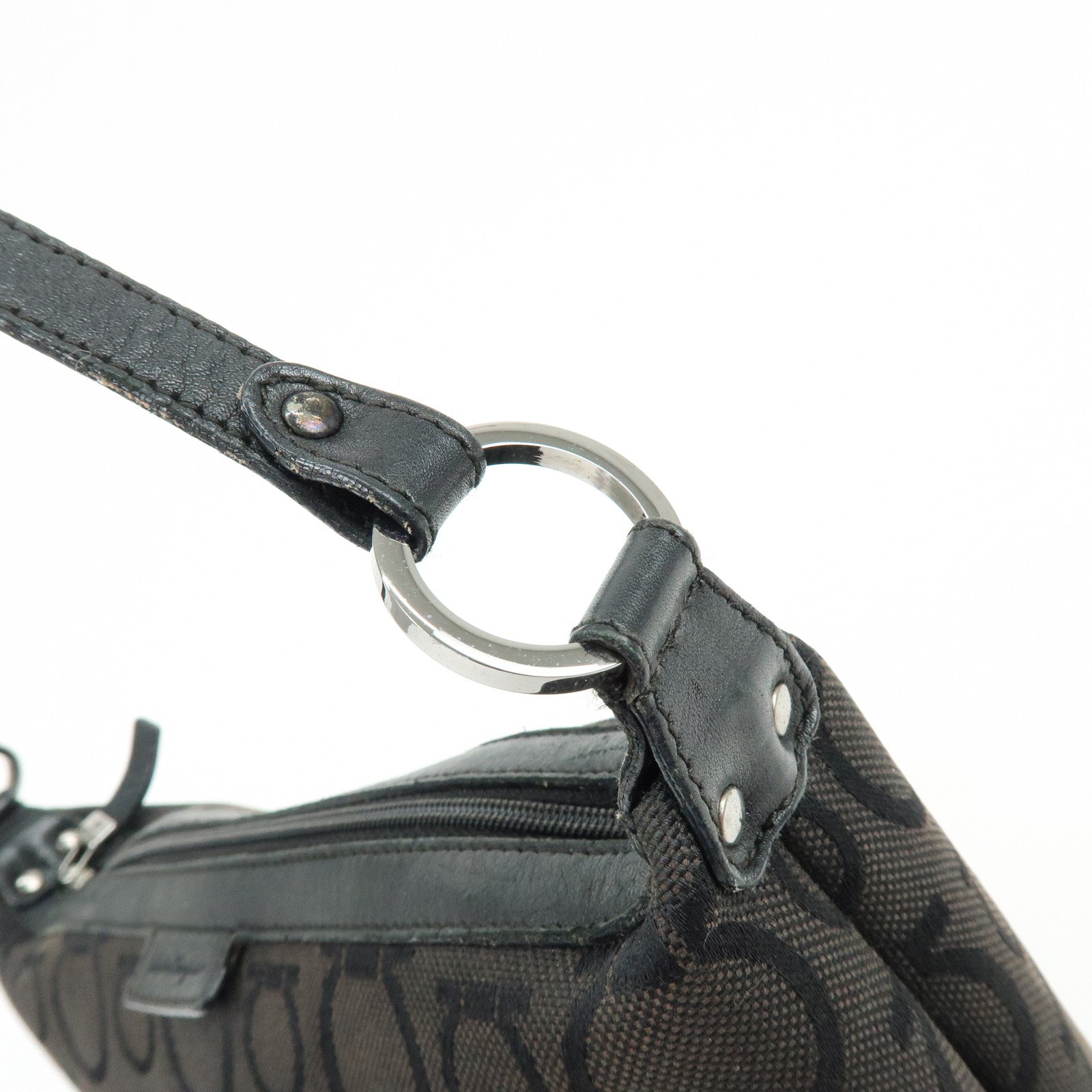 Ferragamo Gancini Canvas Leather Hand Bag Accessory Pouch Black