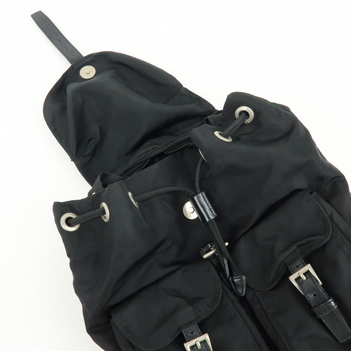 PRADA Triangle Logo Nylon Leather Backpack Rucksack Black