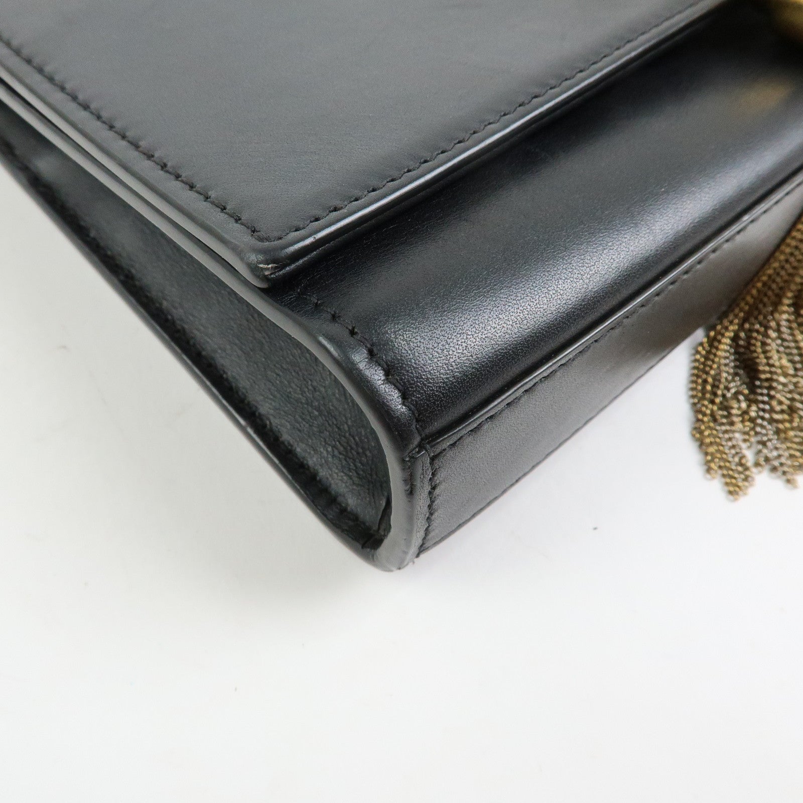SAINT LAURENT PARIS Leather Chain Shoulder Bag Black 474366