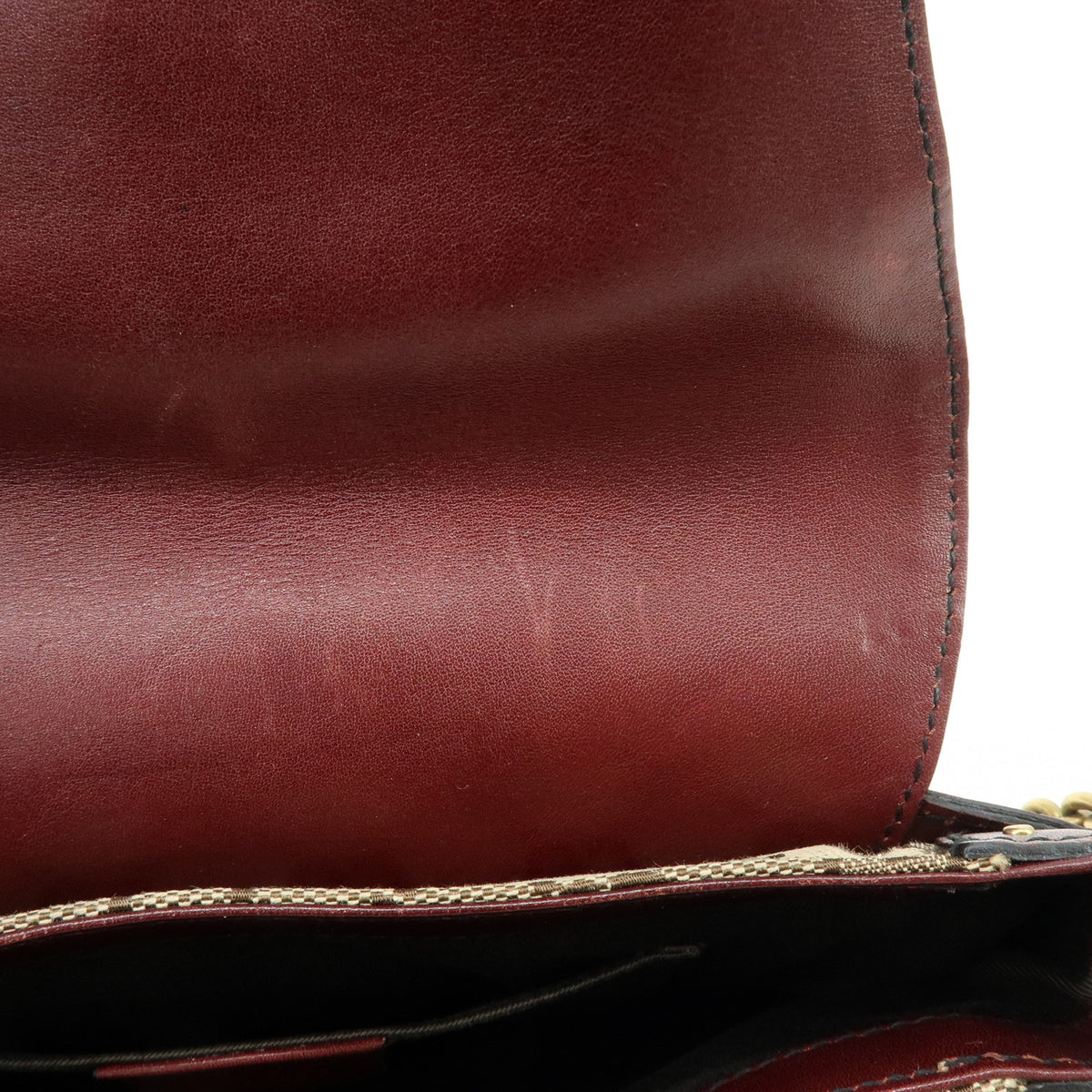 GUCCI Horsebit GG Canvas Leather Chain Hand Bag Brown Bordeaux 119186