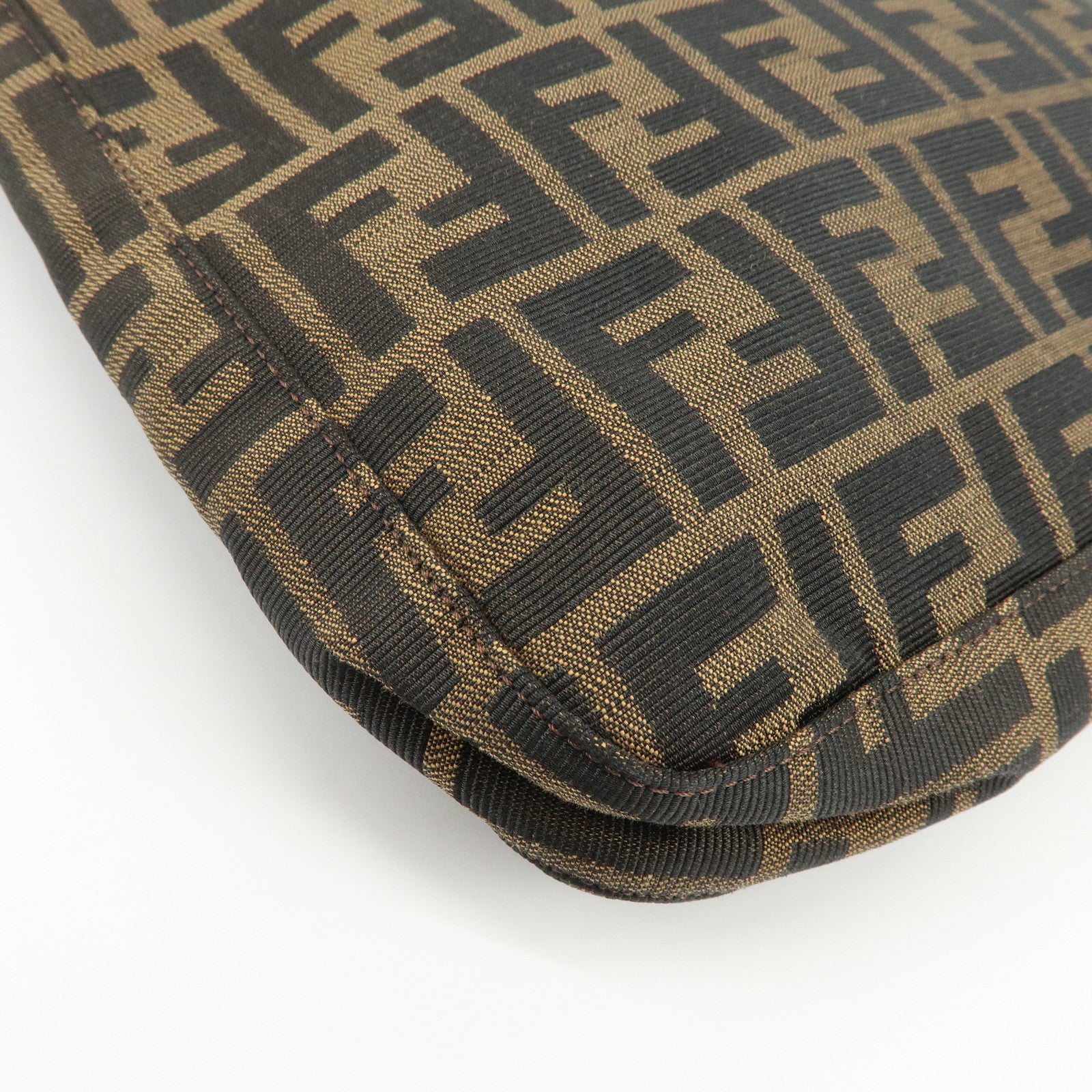 FENDI Zucca Canvas Leather Shoulder Bag Brown Black 26727