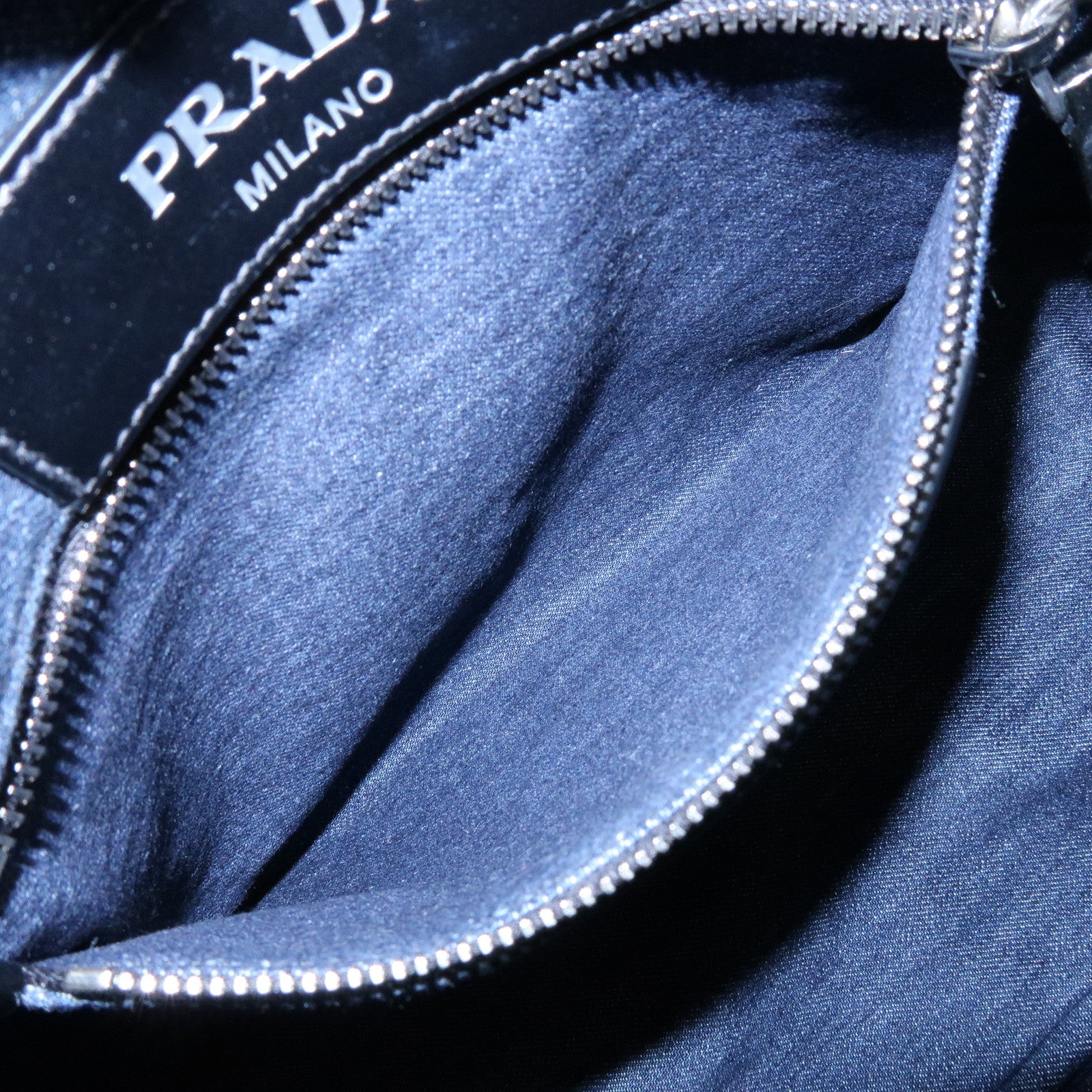 PRADA Logo Denim Leather Tote Bag Shoulder Hand Bag Navy Black 1BG356