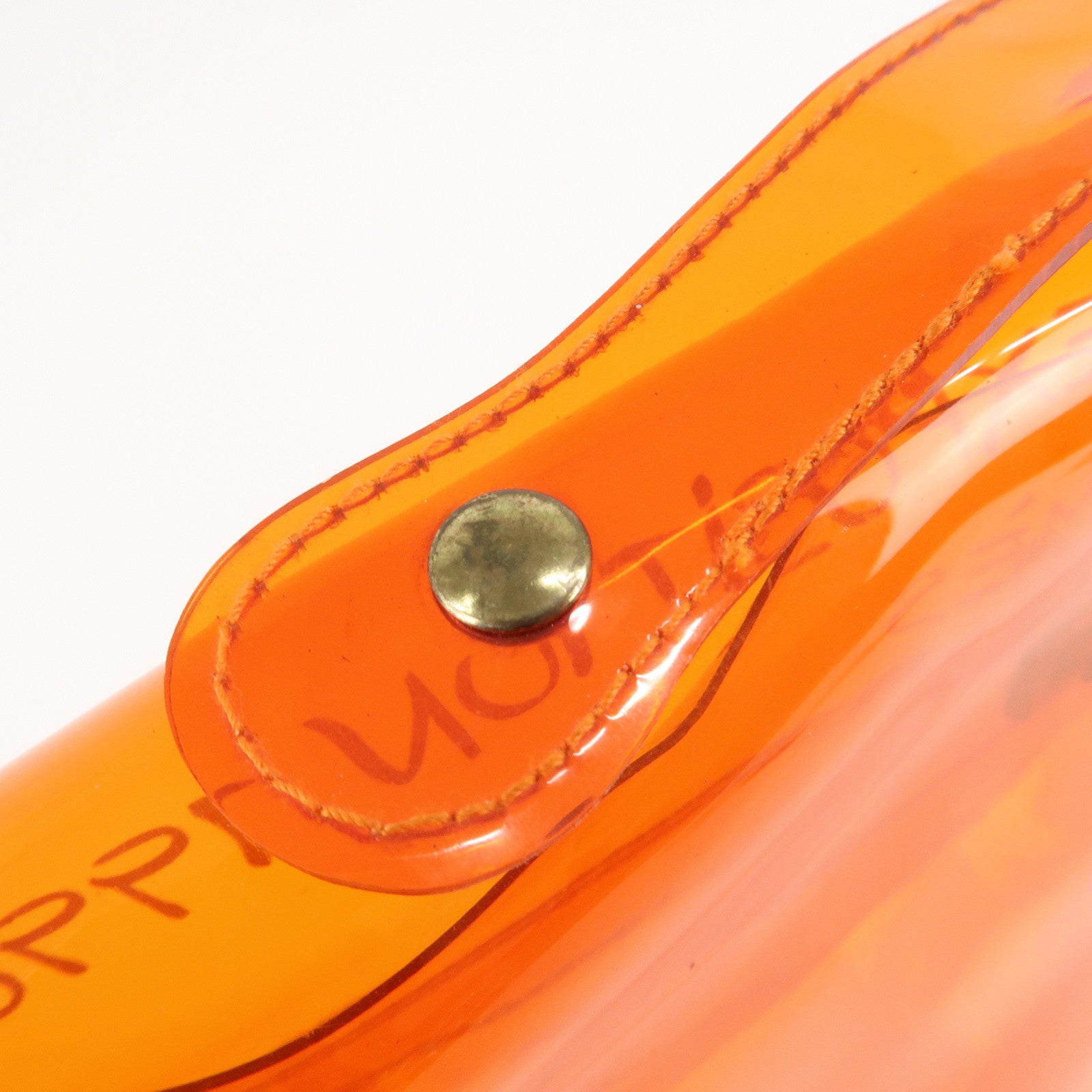 HERMES Vinyl Kelly Hand Bag Clear Orange Gold Hardware Used