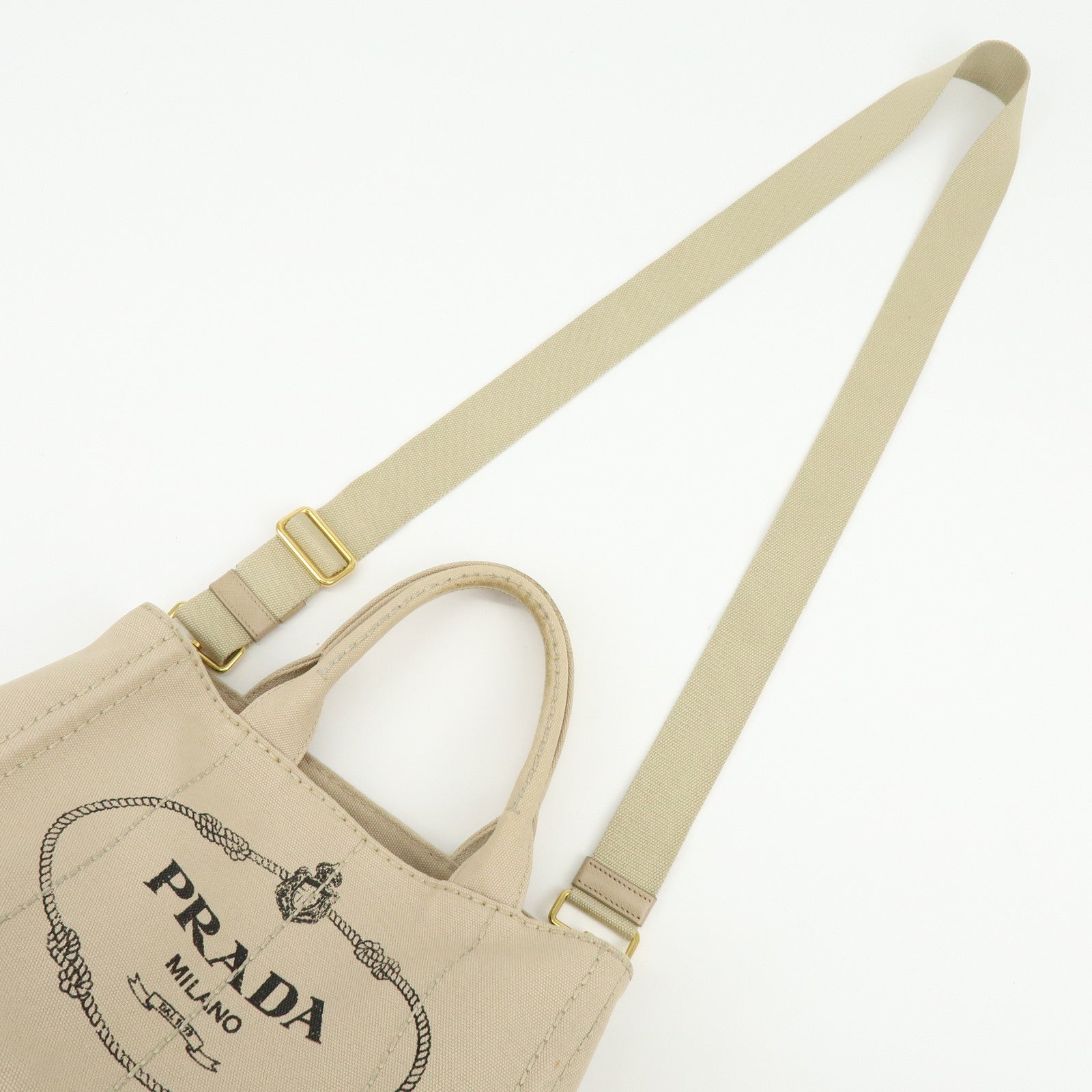 PRADA Triangle Logo Canapa Mini Canvas 2Way Bag Hand Bag Beige 1BG439