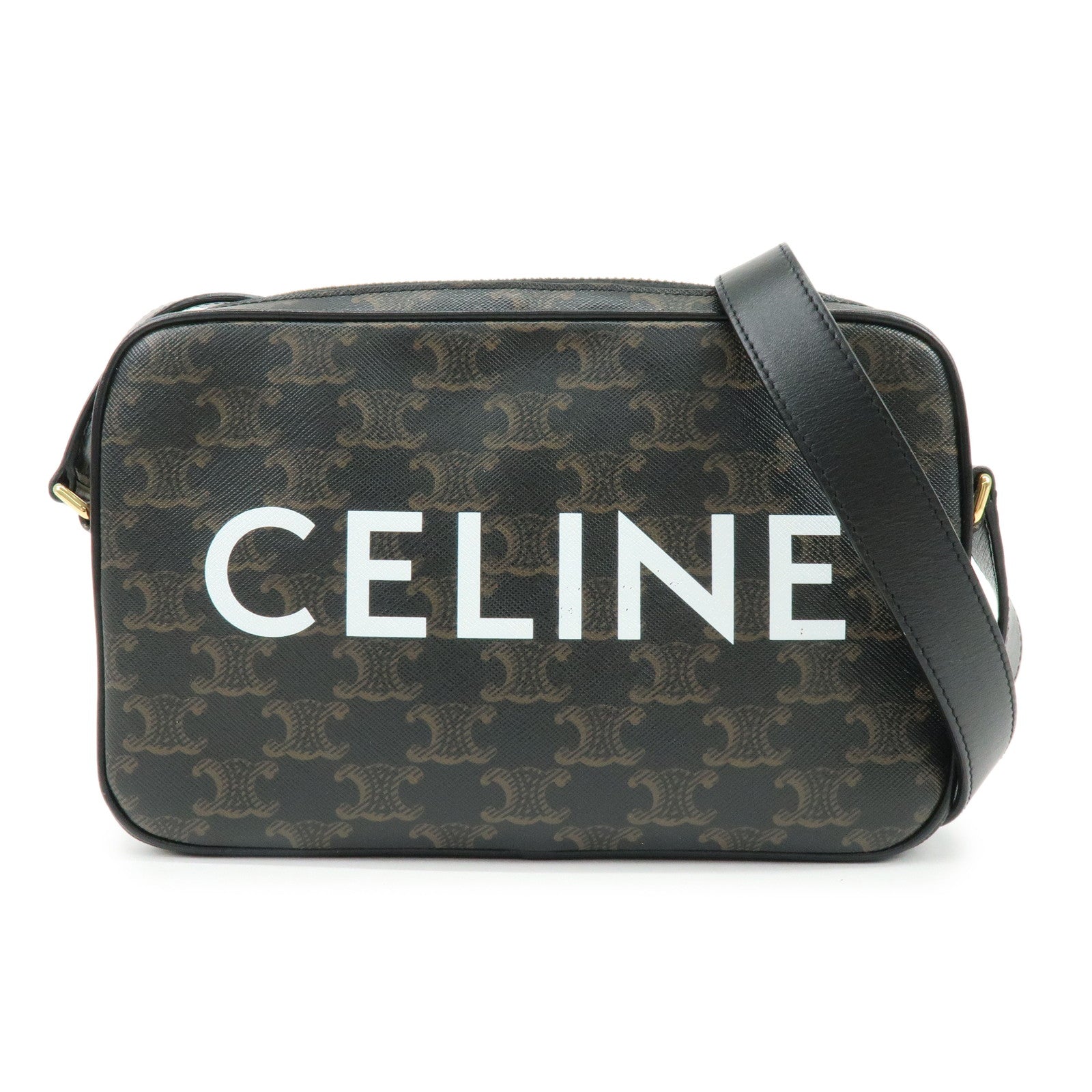 CELINE Triumph Leather Shoulder Messenger Crossbody Bag Brown Black