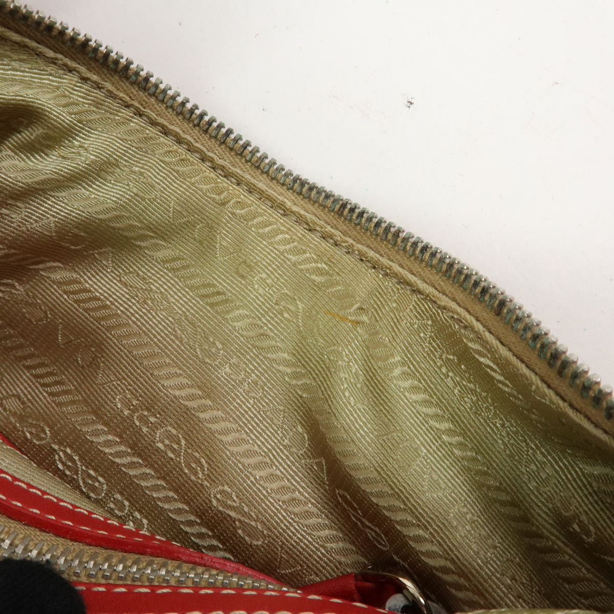 PRADA Logo Jacquard Leather Shoulder Bag Hand Bag Beige Red BR3429