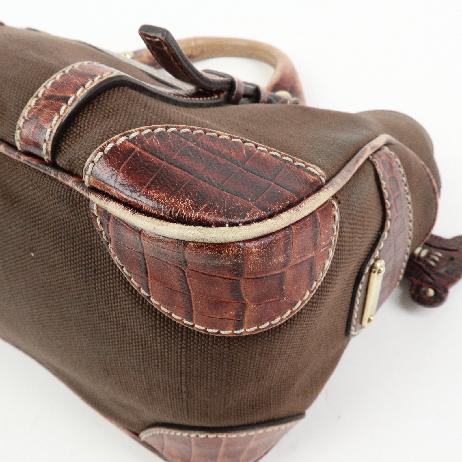 CELINE Boogie Bag Canvas Embossed Leather Hand Bag Tote Bag Brown