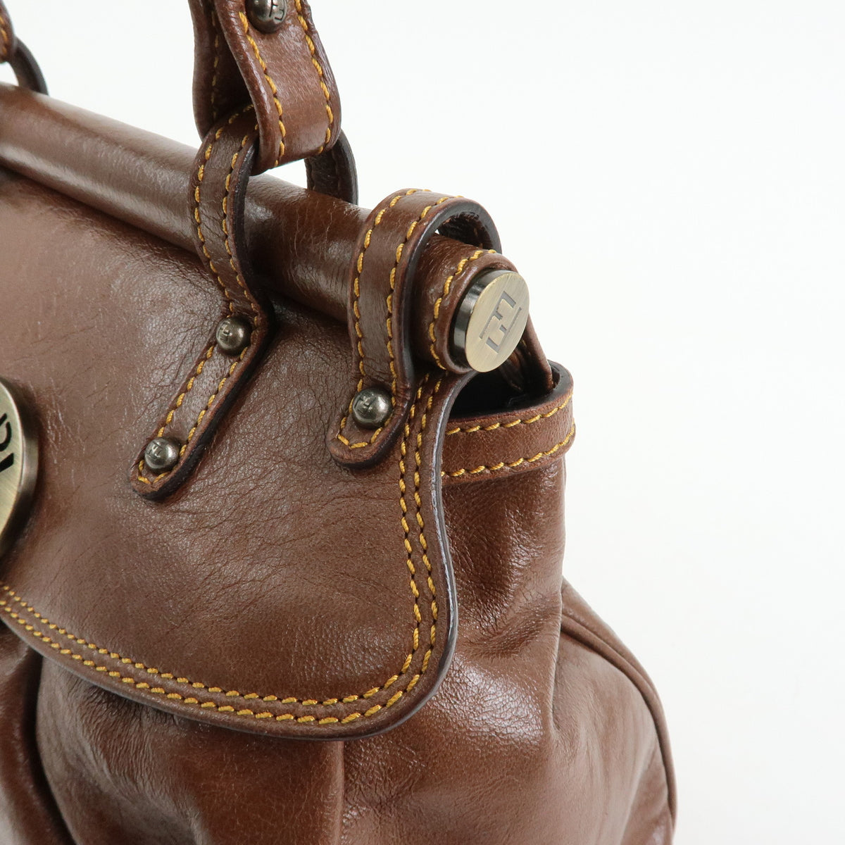 FENDI Zucca Leather Borsa Magic Hand Bag Brown 8BN143
