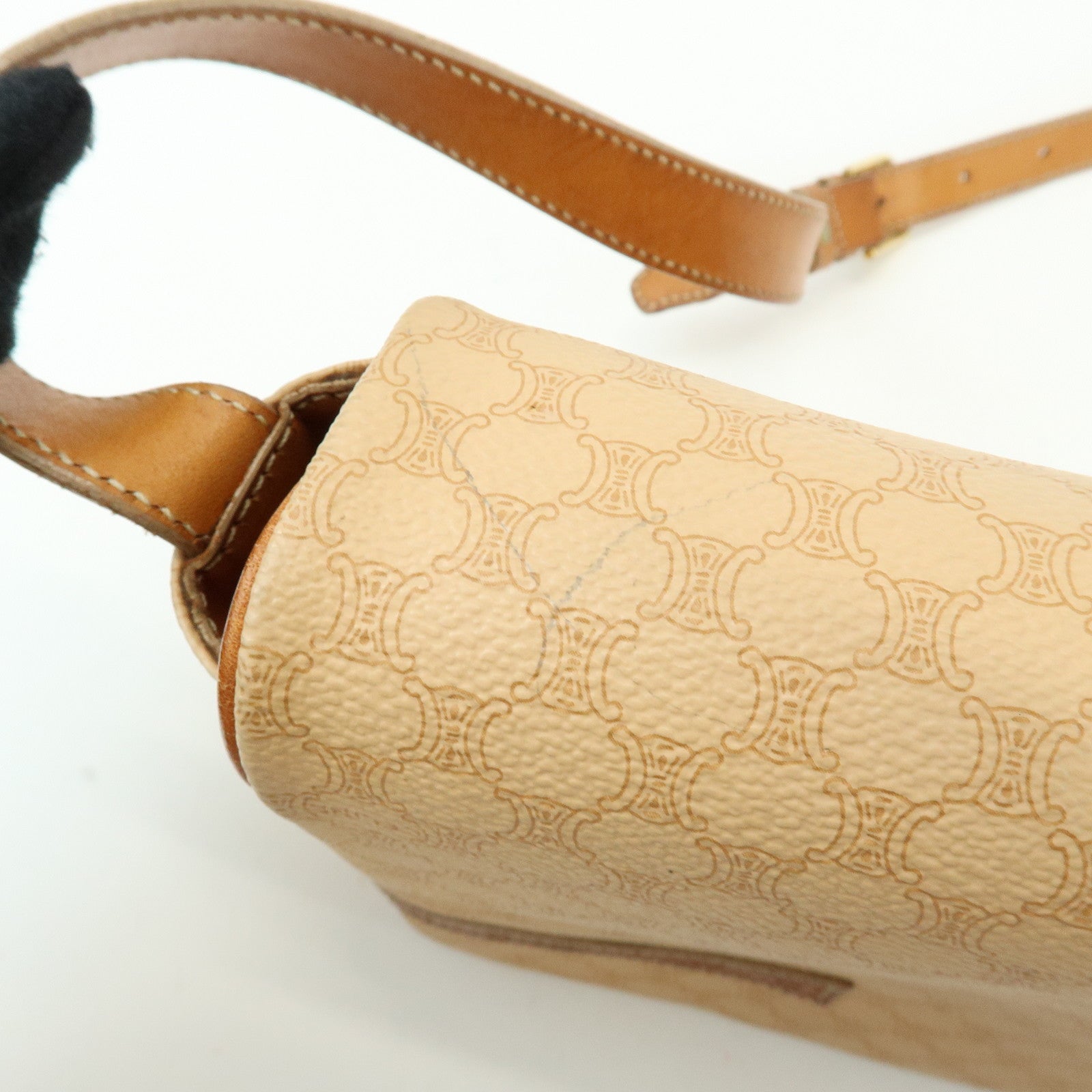 CELINE Macadam PVC Leather Shoulder Bag Crossbody Bag Beige Camel