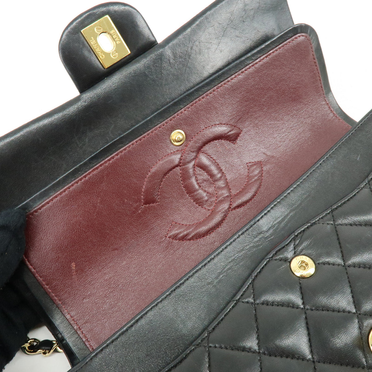 CHANEL Matelasse 25 Double Flap Lamb Skin Chain Shoulder Bag A01112