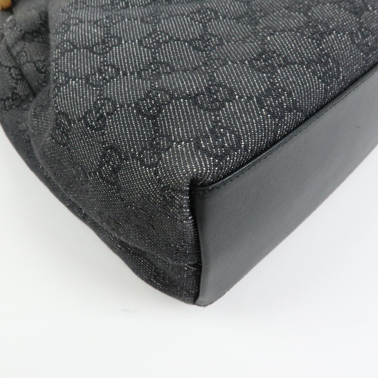 GUCCI Bamboo GG Monogram Denim Shoulder Bag Hand Bag Black 92709