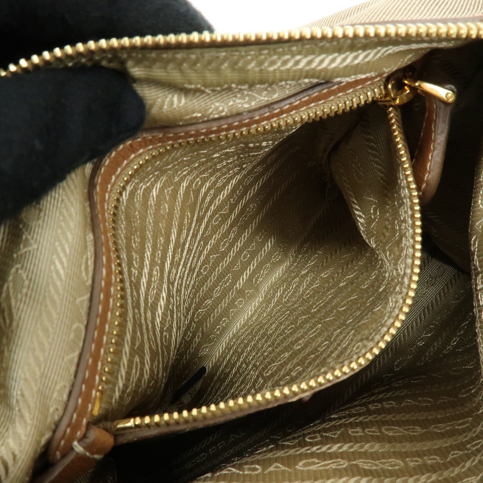 PRADA Logo Jacquard Canvas Leather Shoulder Bag Crossbody Bag Brown