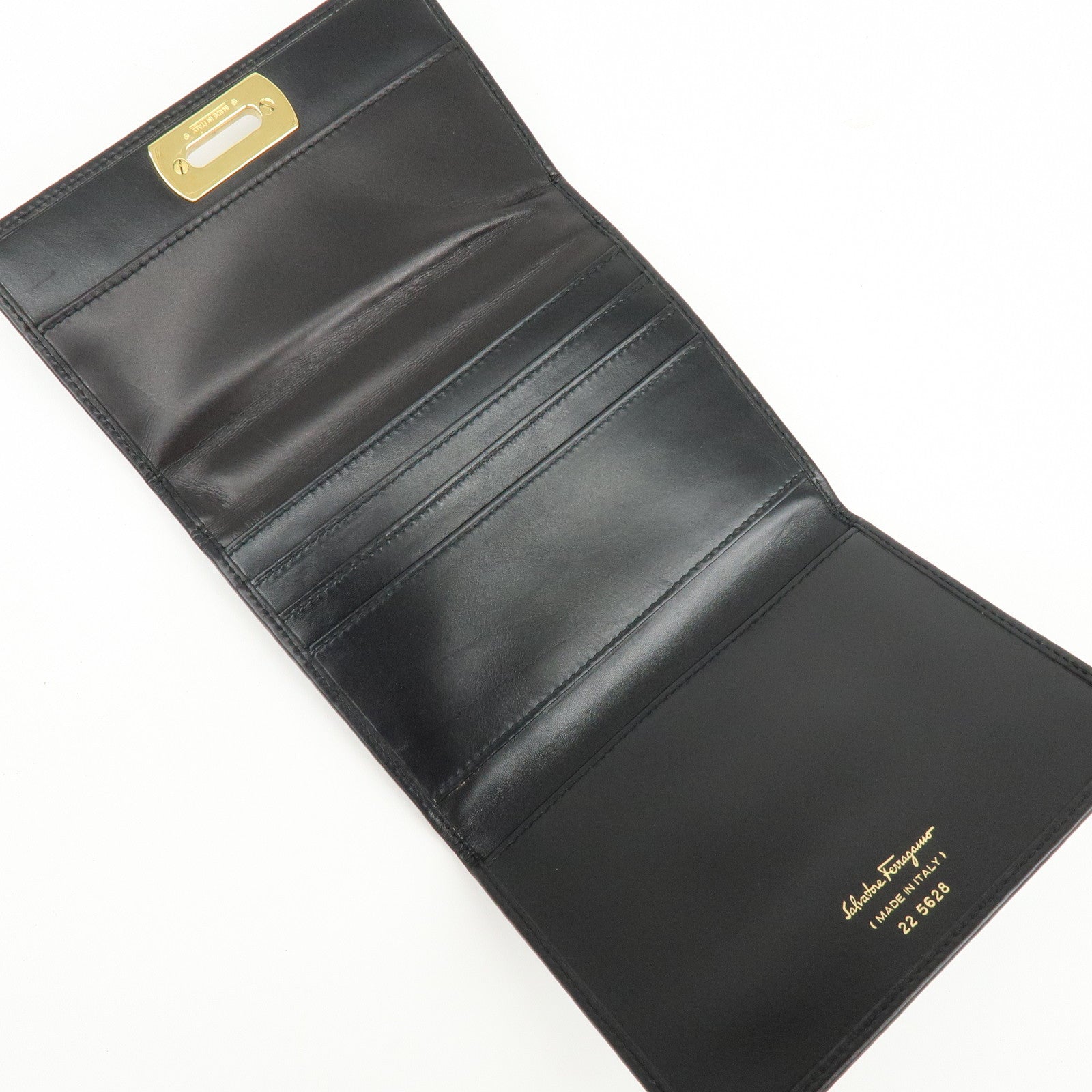 Ferragamo Gancini Leather Compact Wallet Shoulder Wallet Black