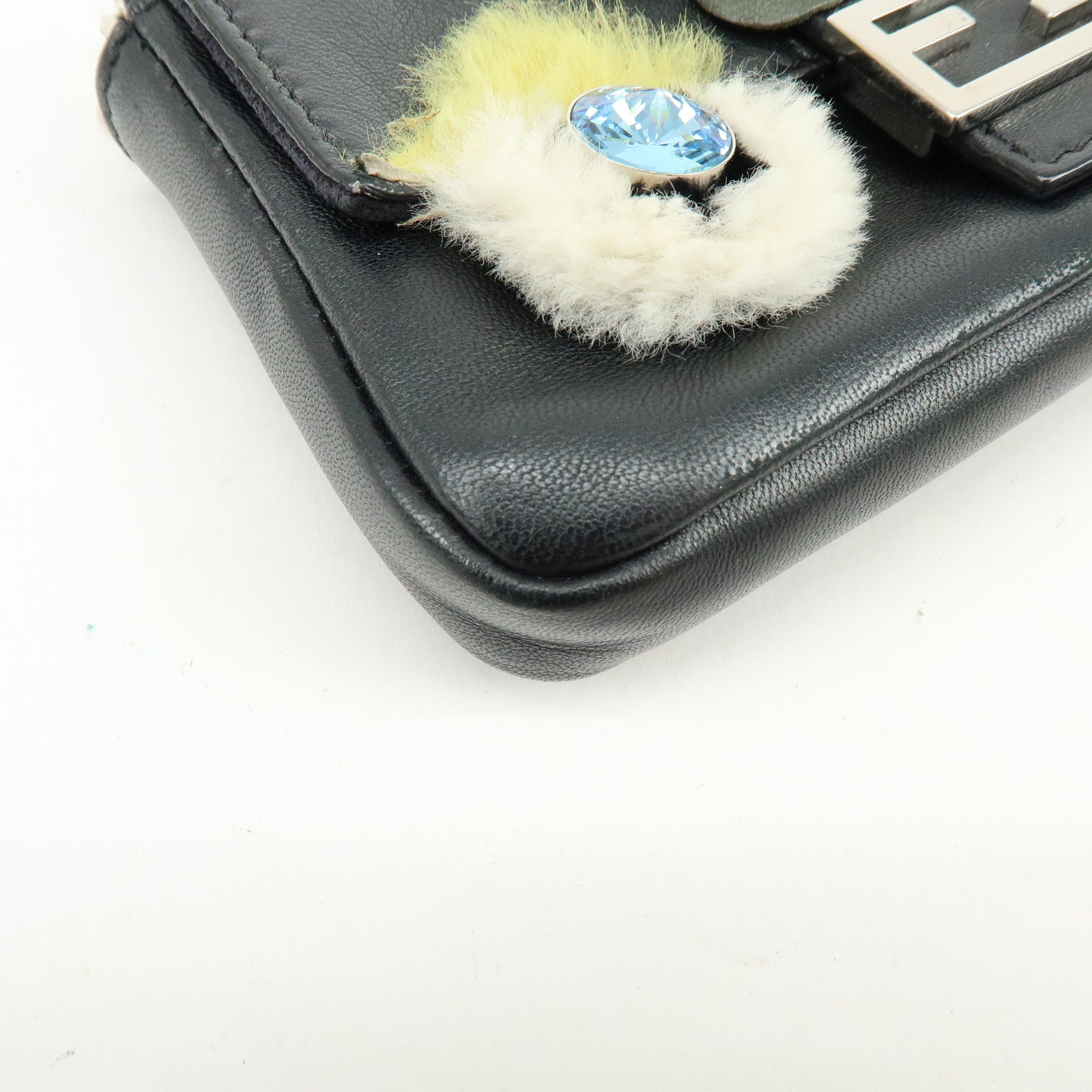 FENDI Monster Micro Baguette Leather Shoulder Bag Rhinestone 8M0354