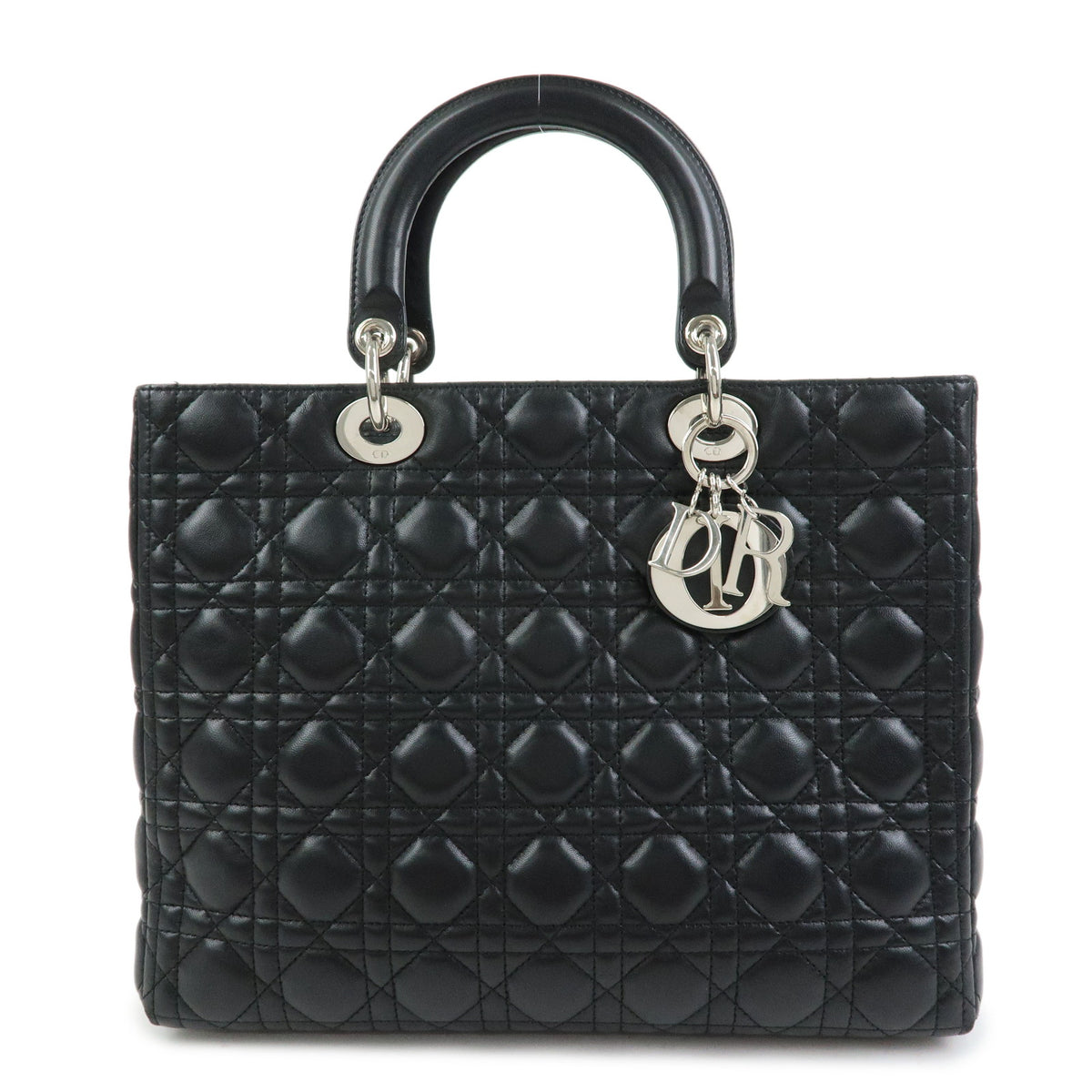Christian Dior Lady Dior Cannage Lamb Skin Hand Bag Black