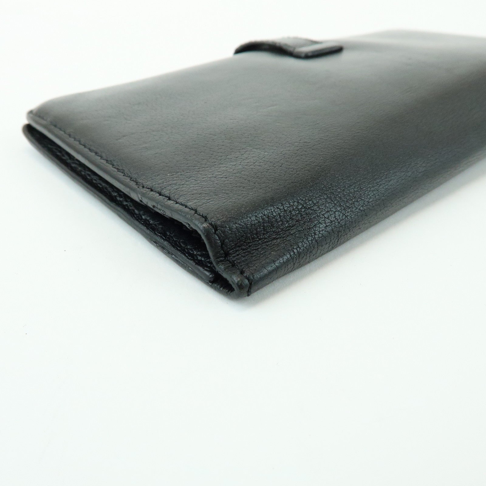 HERMES Bearn Calf Leather Bi-fold Long Wallet □I Stamped Black