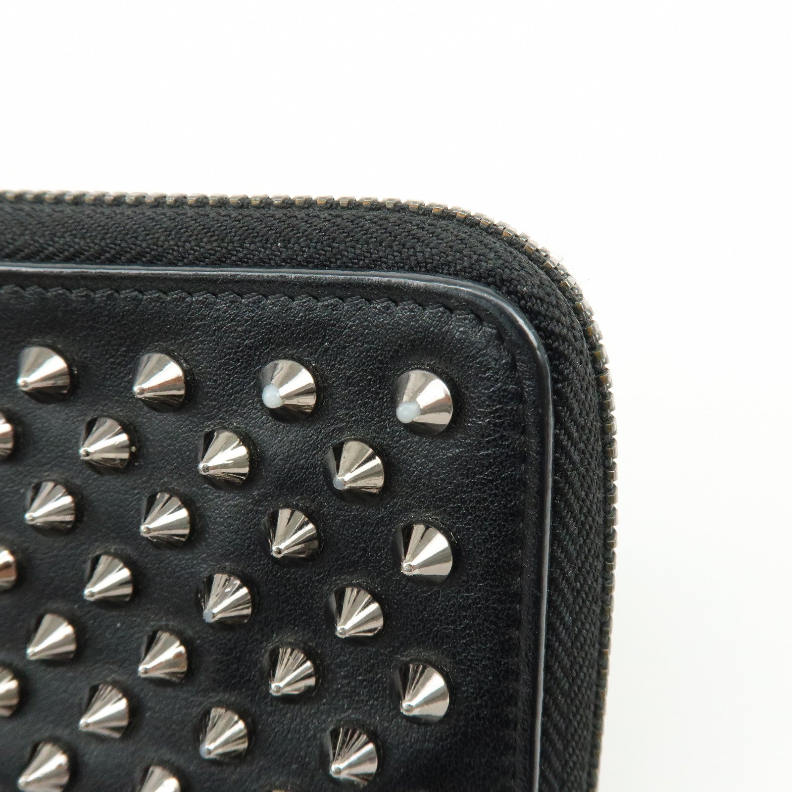 Christian Louboutin Studs Leather Round Zippy Compact Wallet Black