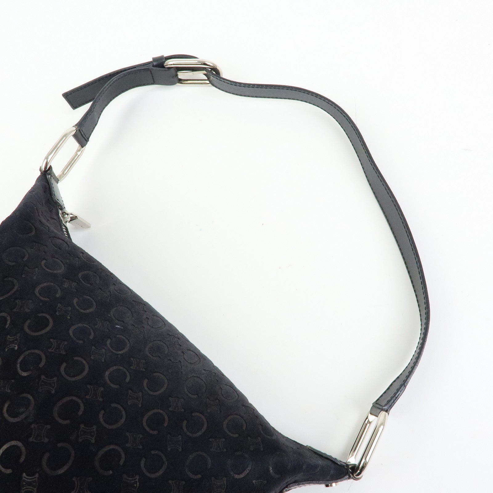 CELINE C Macadam Suede Leather Shoulder Bag Hand Bag Black