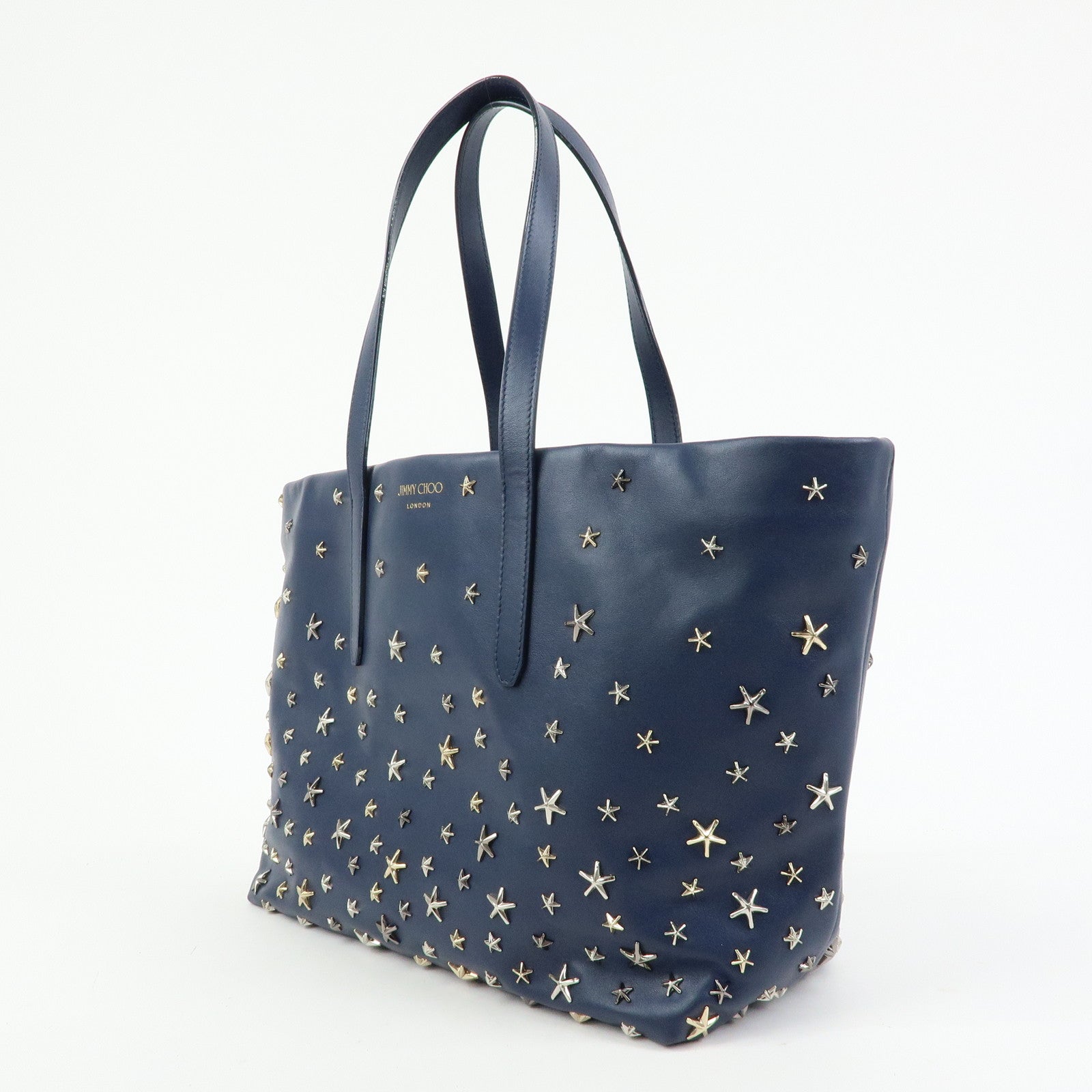 JIMMY CHOO Leather Star Studs Tote Bag Shoulder Bag Hand Bag Blue