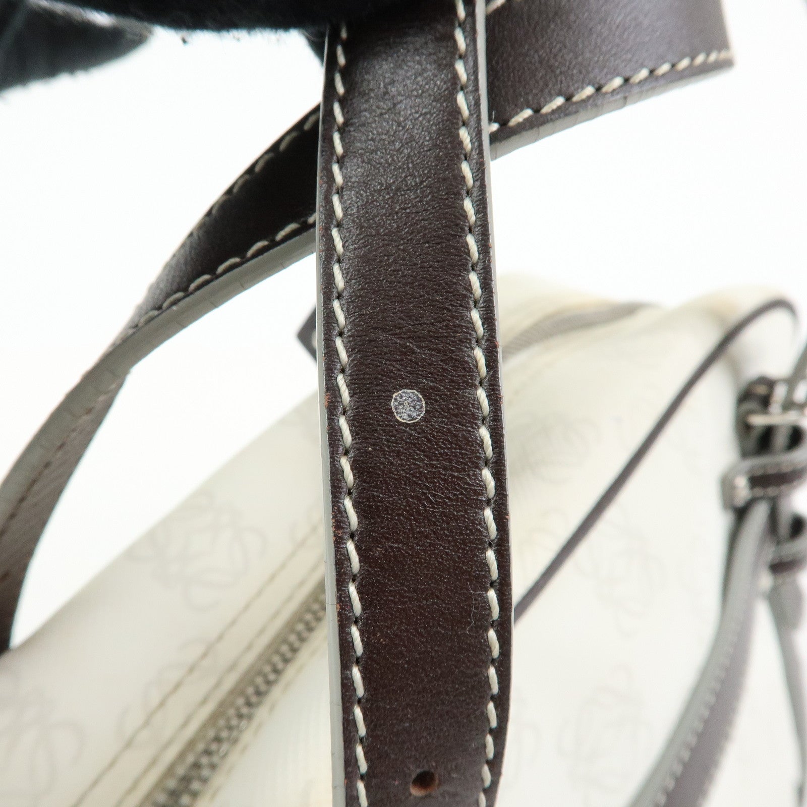 LOEWE Anagram PVC Leather Hand Bag Boston Bag White Dark Brown