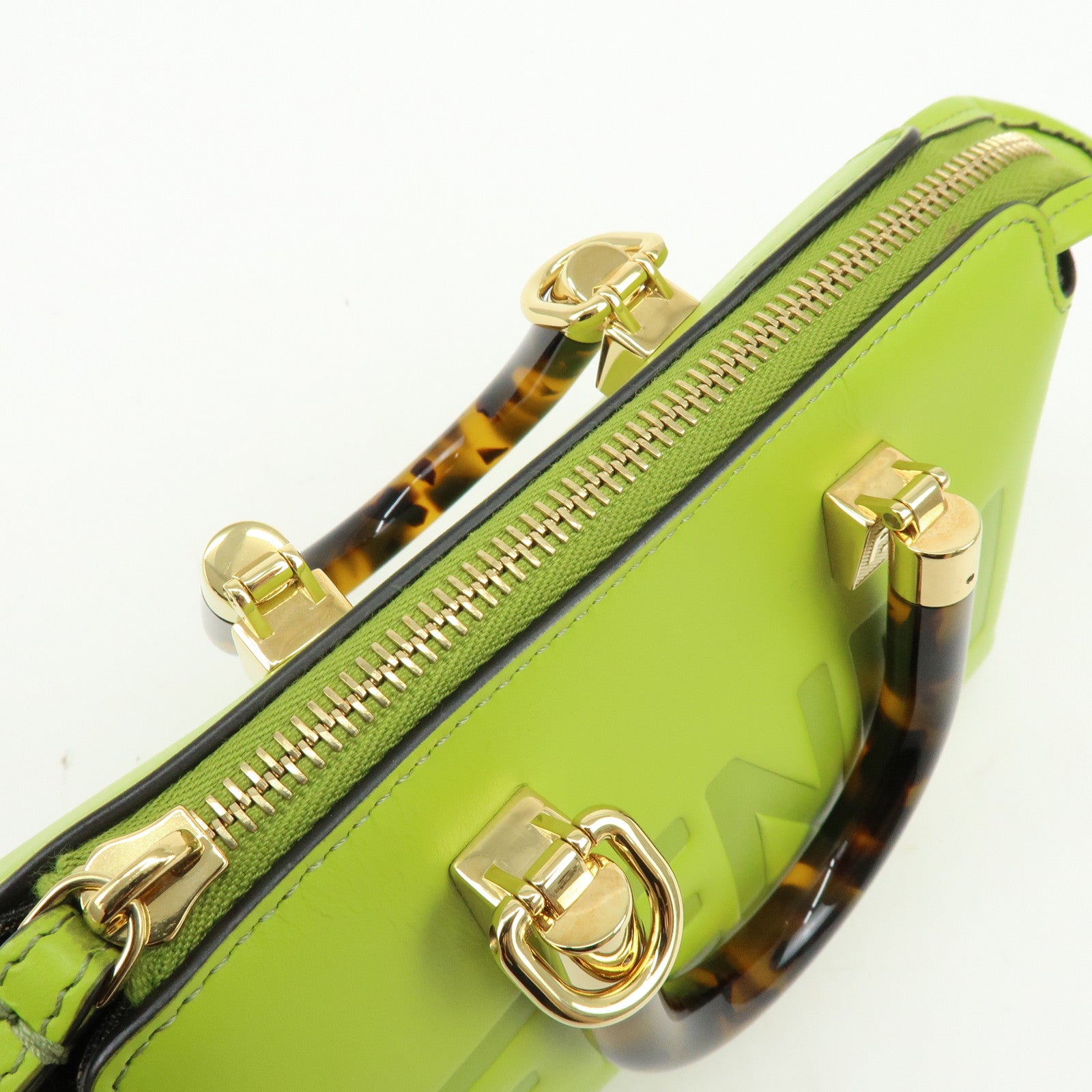 FENDI By the Way Leather 2Way Bag Mini Hand Bag Lime Green 8BS067
