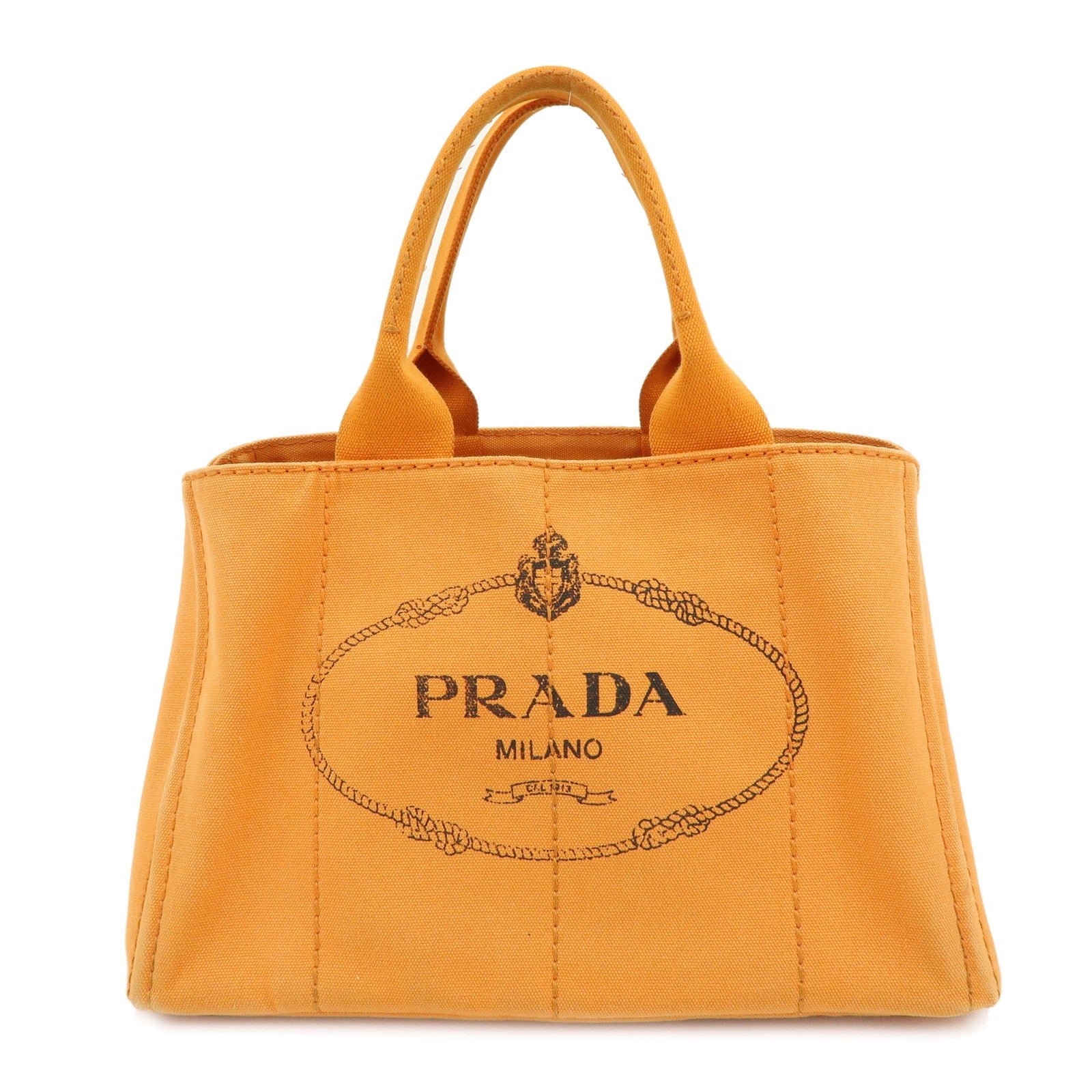 PRADA Canapa Triangle Logo Canvas Tote Bag Hand Bag Orange 1BG642