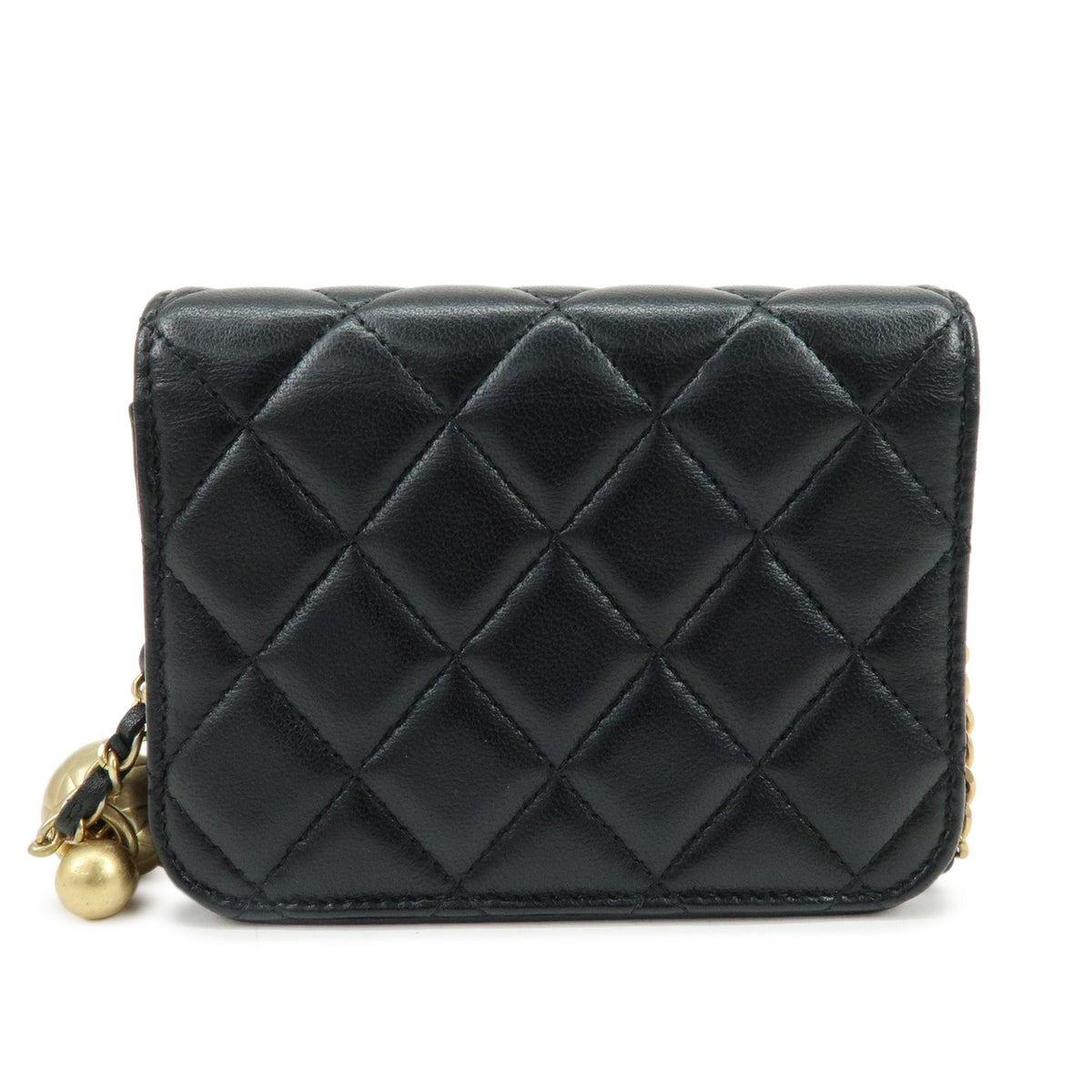 CHANEL Matelasse Lamb Skin Mini Chain Shoulder Bag Black