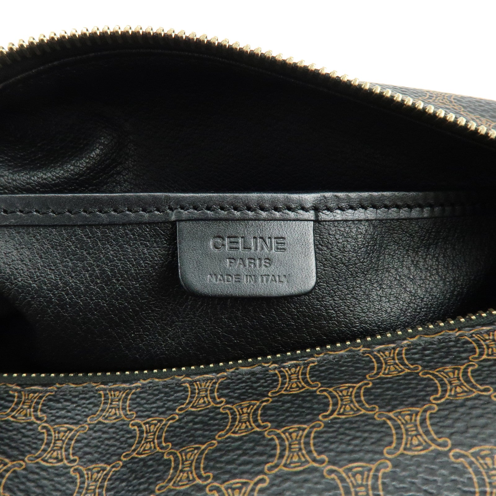 CELINE Macadam PVC Leather Hand Bag Pouch Black Brown