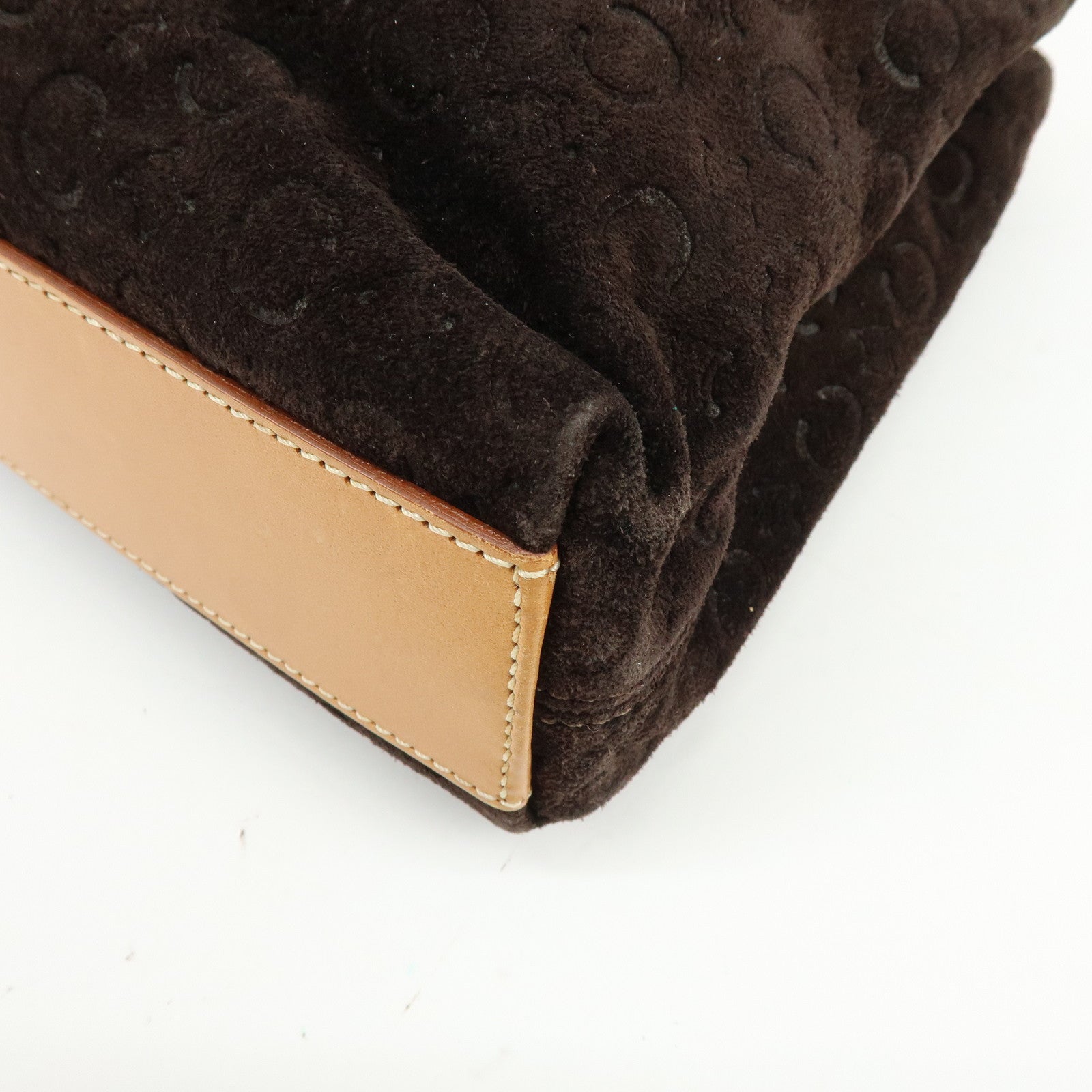 CELINE C Macadam Suede Leather Hand Bag Tote Bag Dark Brown