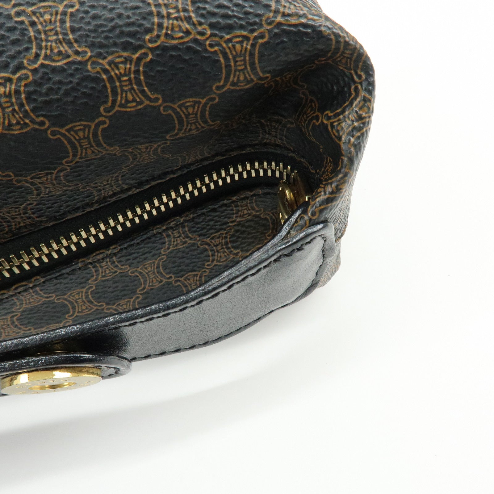 CELINE Macadam PVC Leather Hand Bag Pouch Black Brown