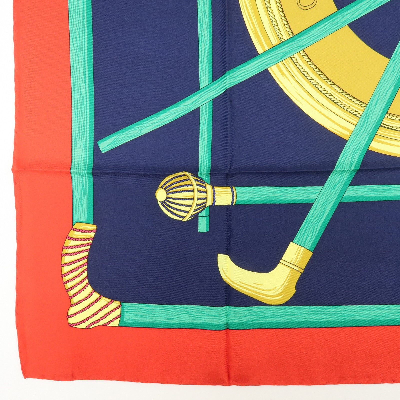 CELINE Set of 2 Silk 100% Scarf Stole Navy Red Gold