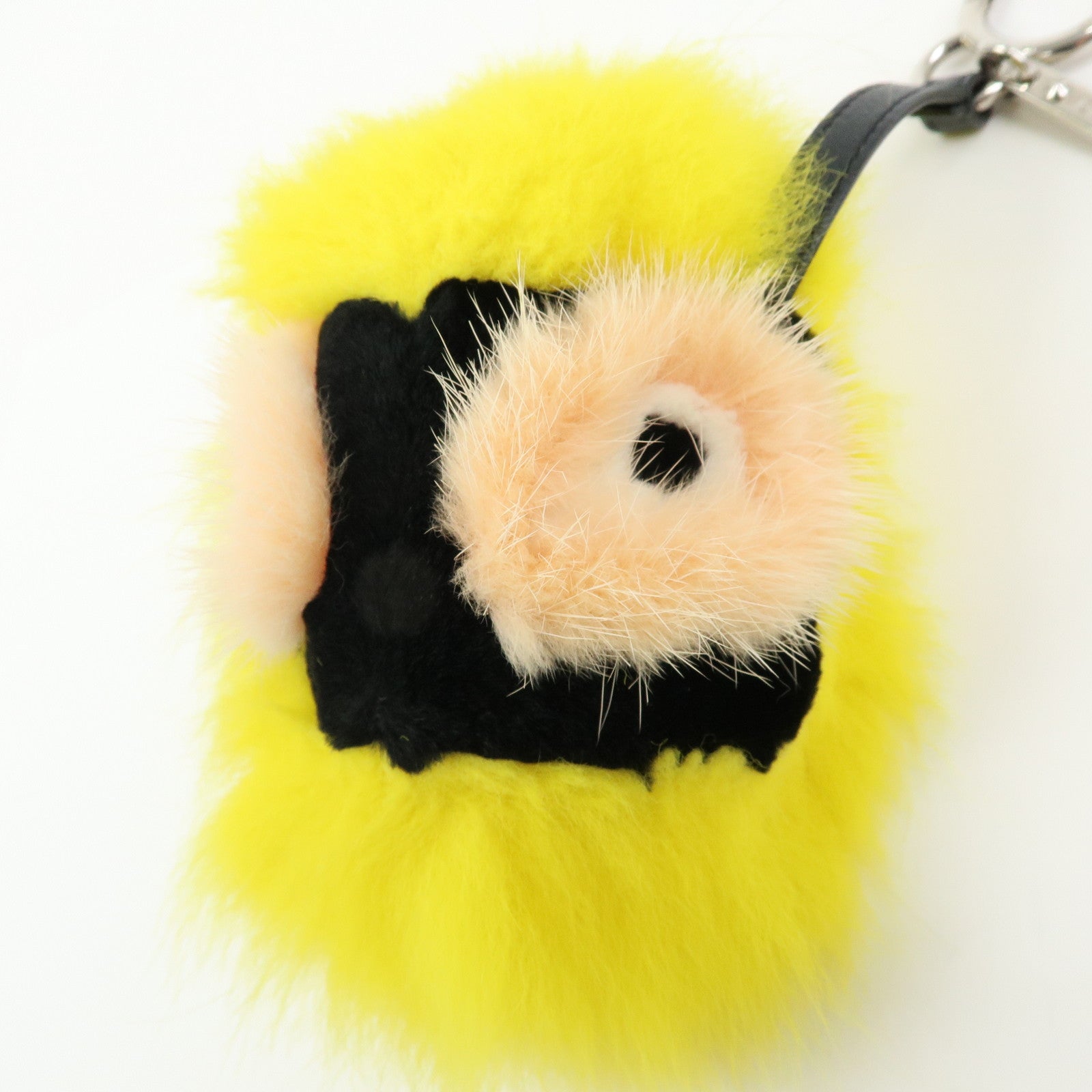 FENDI Monster Fur Leather Bag Charm Key Chain Yellow Black