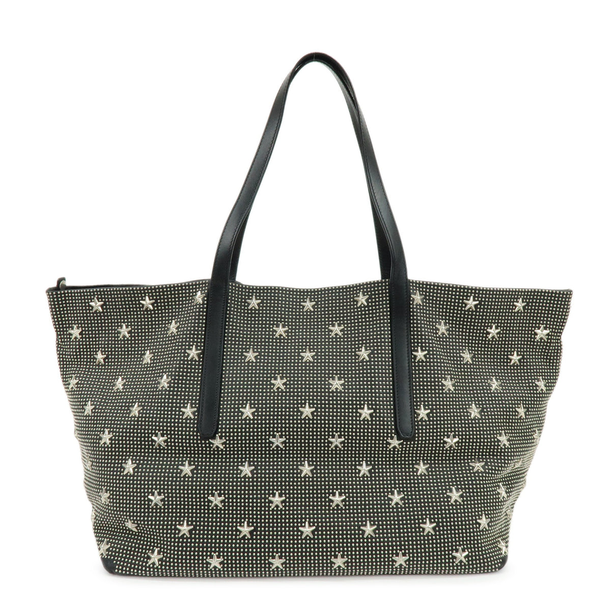 JIMMY CHOO Leather PIMLICO Star Studs Tote Bag Shoulder Bag Black