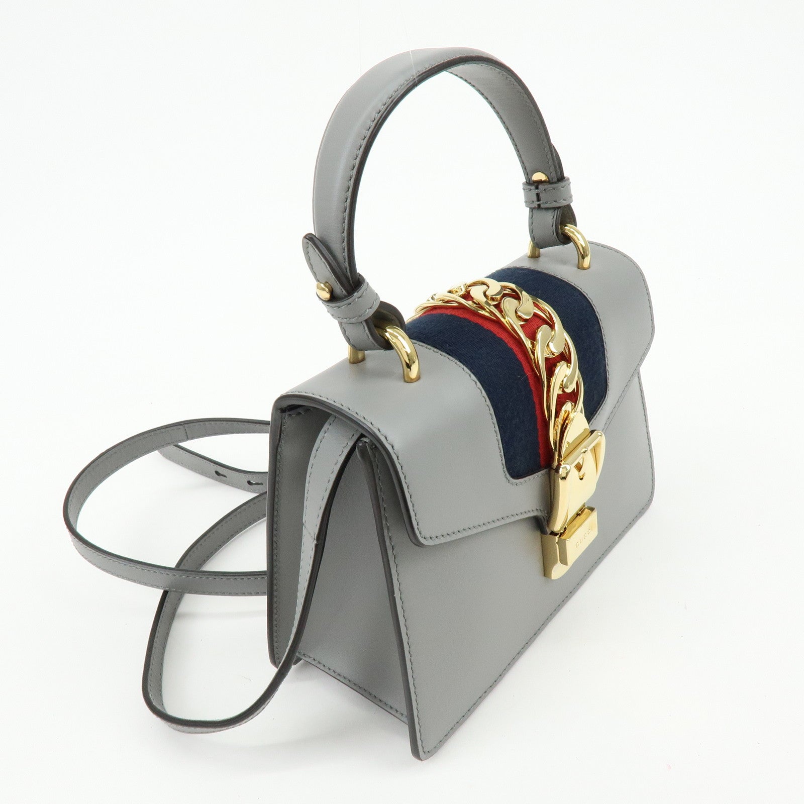 GUCCI Sylvie Sherry Leather 2Way Hand Bag Shoulder Bag Black 470270