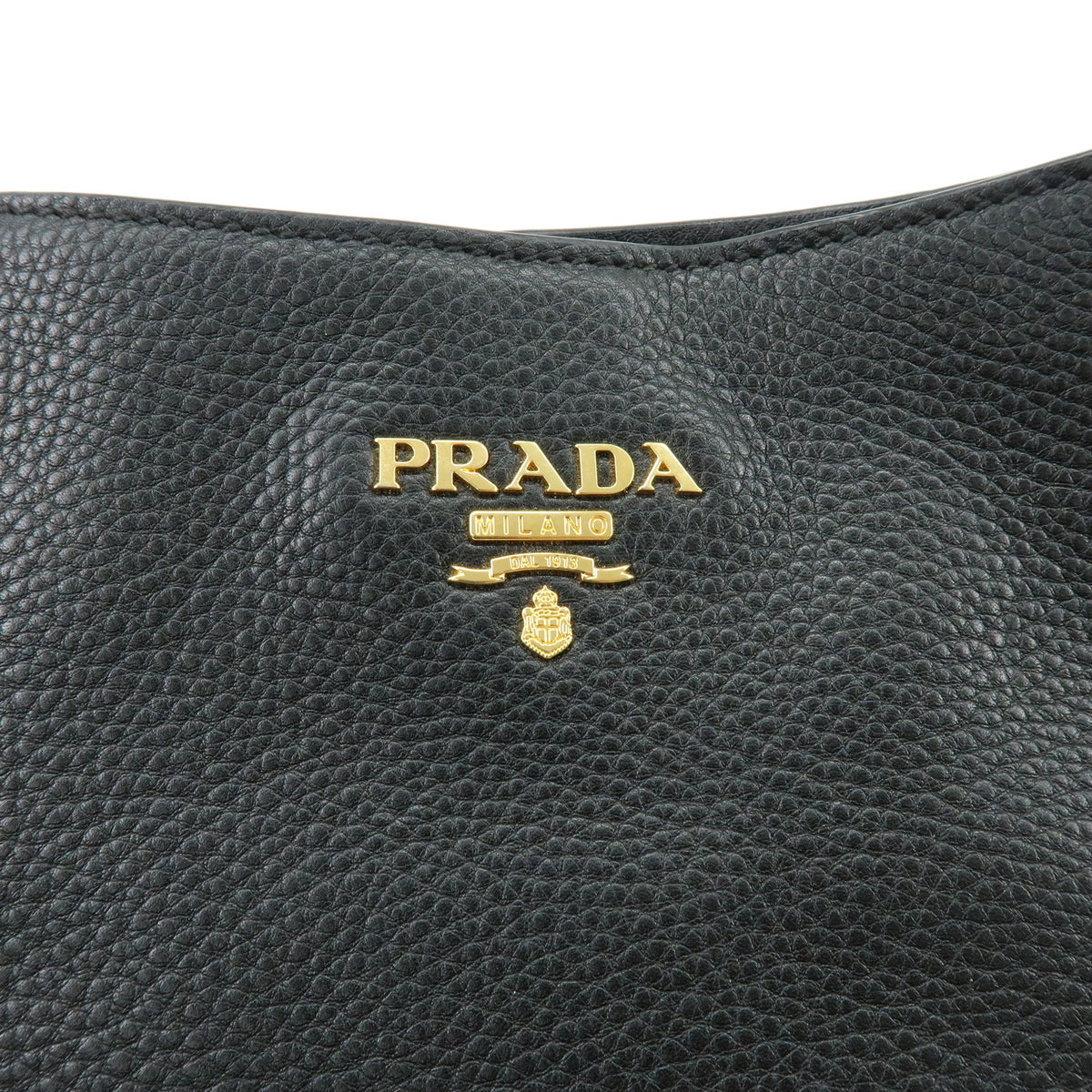PRADA Logo Leather Shoulder Bag Hand Bag Tote Bag Black