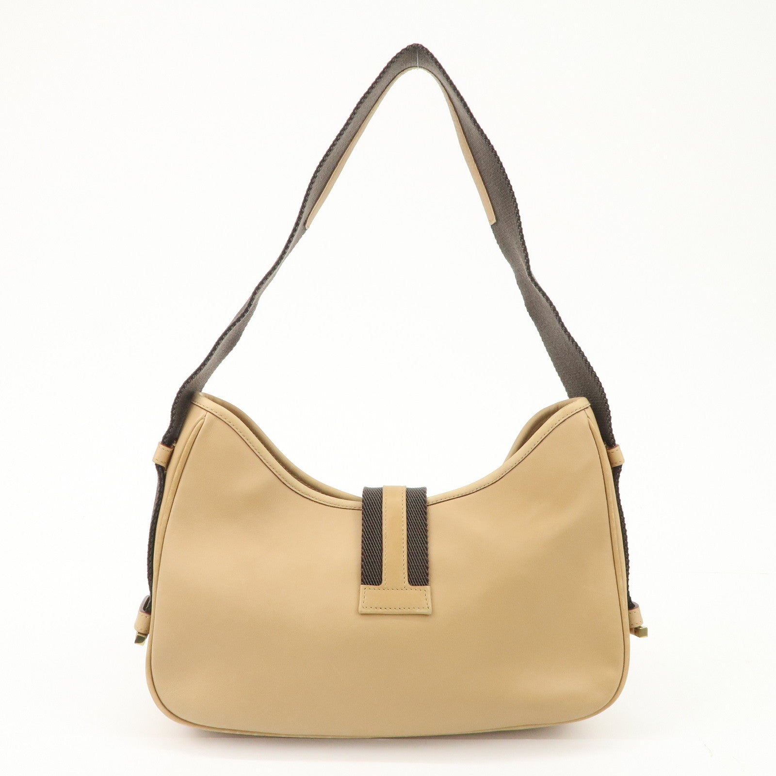 GUCCI Leather Shoulder Bag Beige Gold HDW 92736 Used