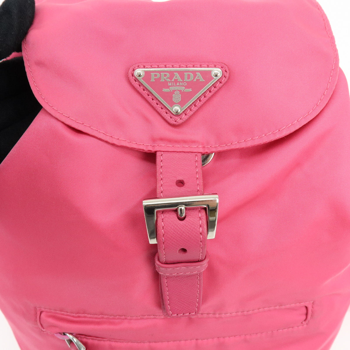 PRADA Triangle Log Nylon Leather Backpack Rucksack Pink BZ0032