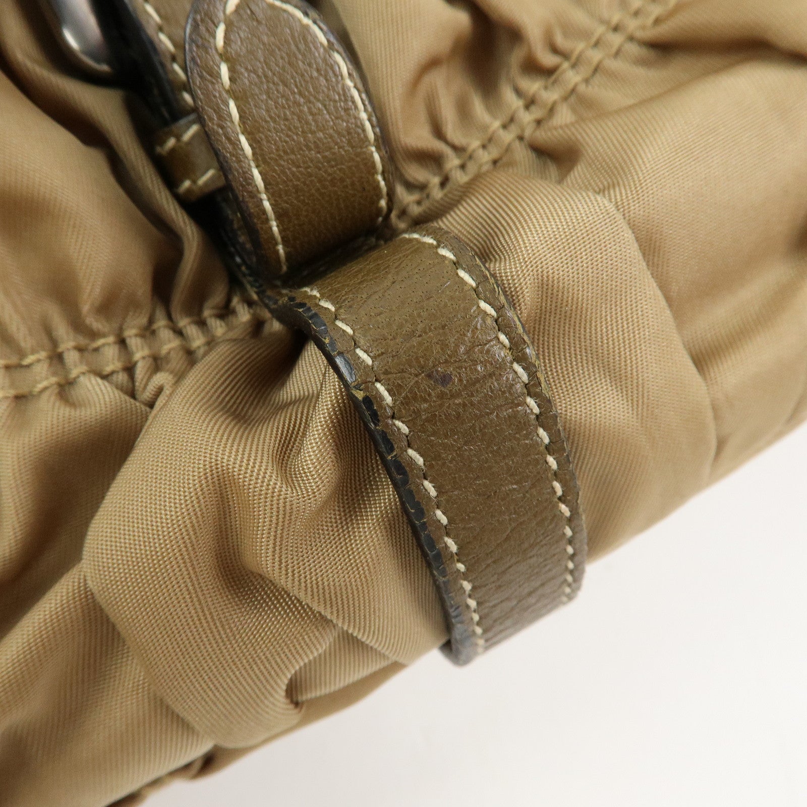 PRADA Triangle Logo Nylon Leather Tessuto Gaufre Hand Bag Brown
