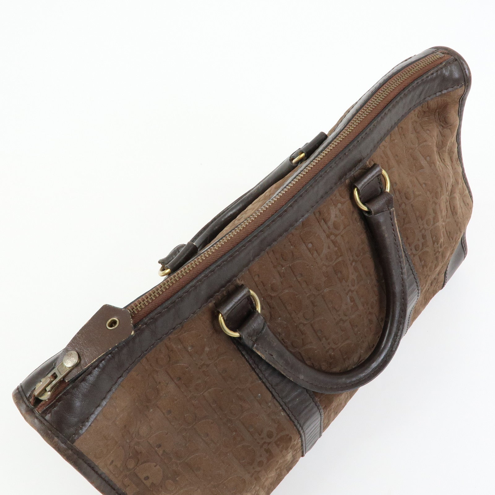 Christian Dior Trotter Suede Leather Boston Bag Hand Bag Brown