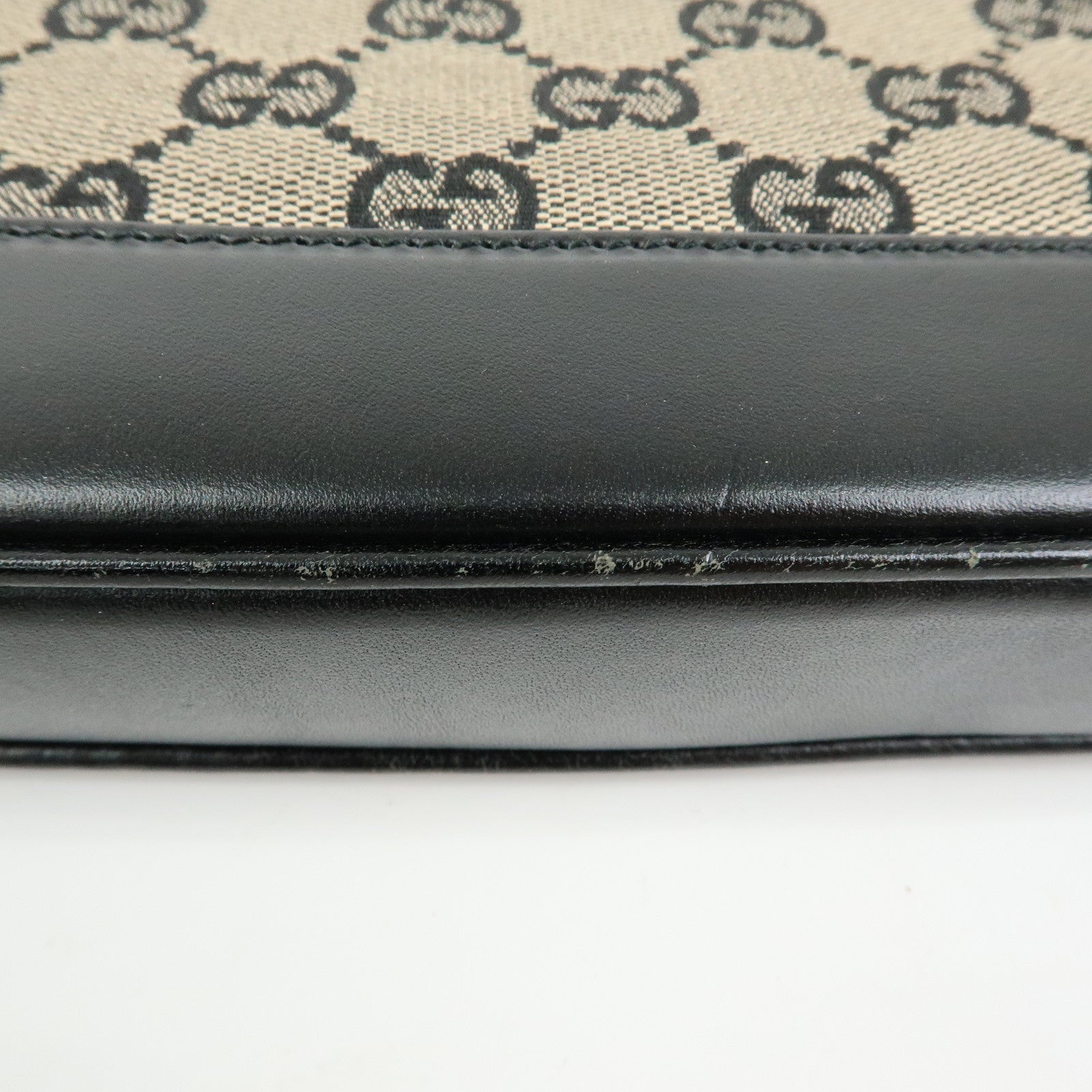 GUCCI Jackie GG Canvas Leather Shoulder Bag Beige Black 0013306