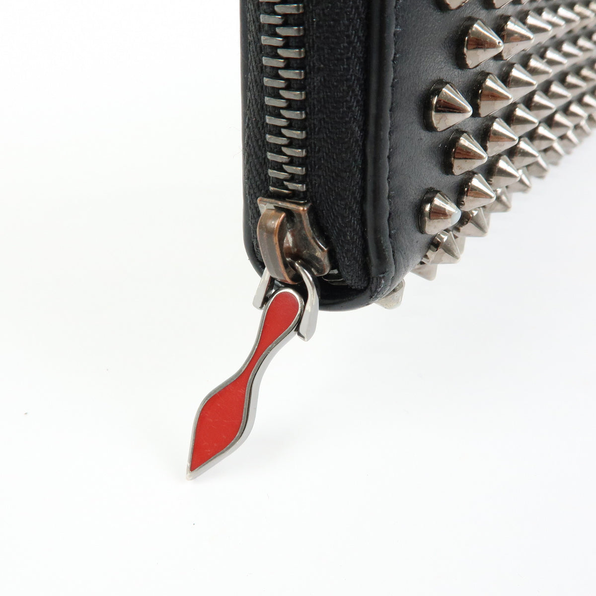 Christian Louboutin Studs Leather Round Zippy Compact Wallet Black