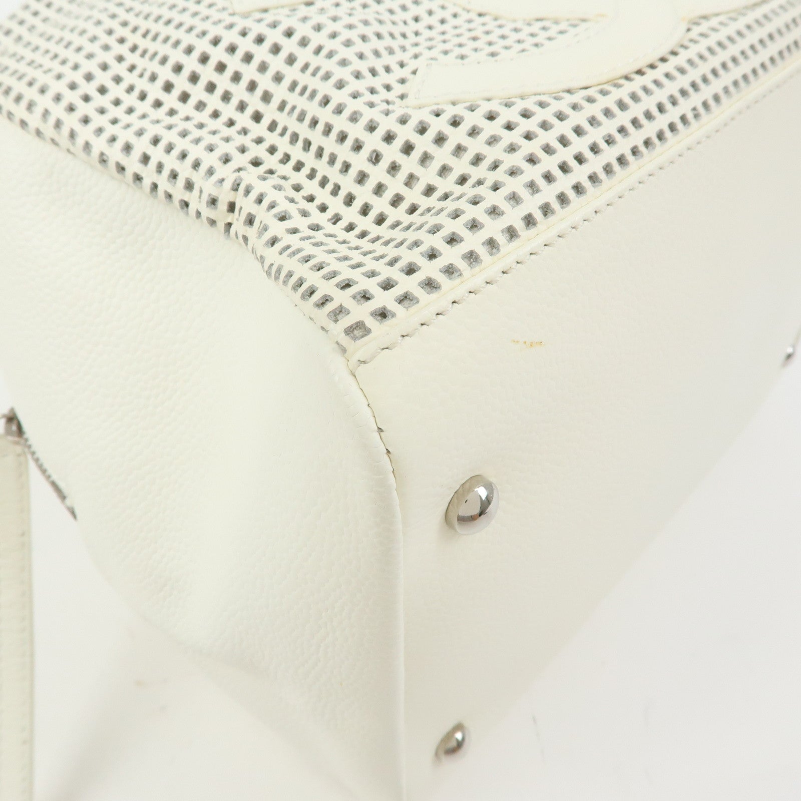 CHANEL COCO Mark Calf Leather Hand Bag Perforated Design Ivory