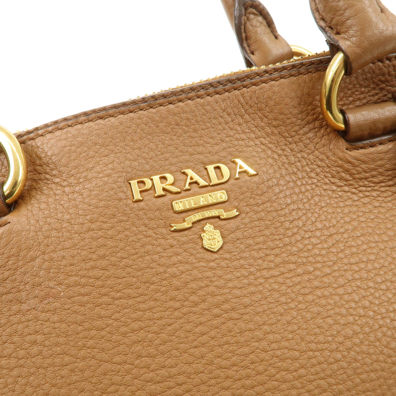 PRADA Logo Leather 2WAY Tote Bag Hand Bag Brown Gold Hardware Used